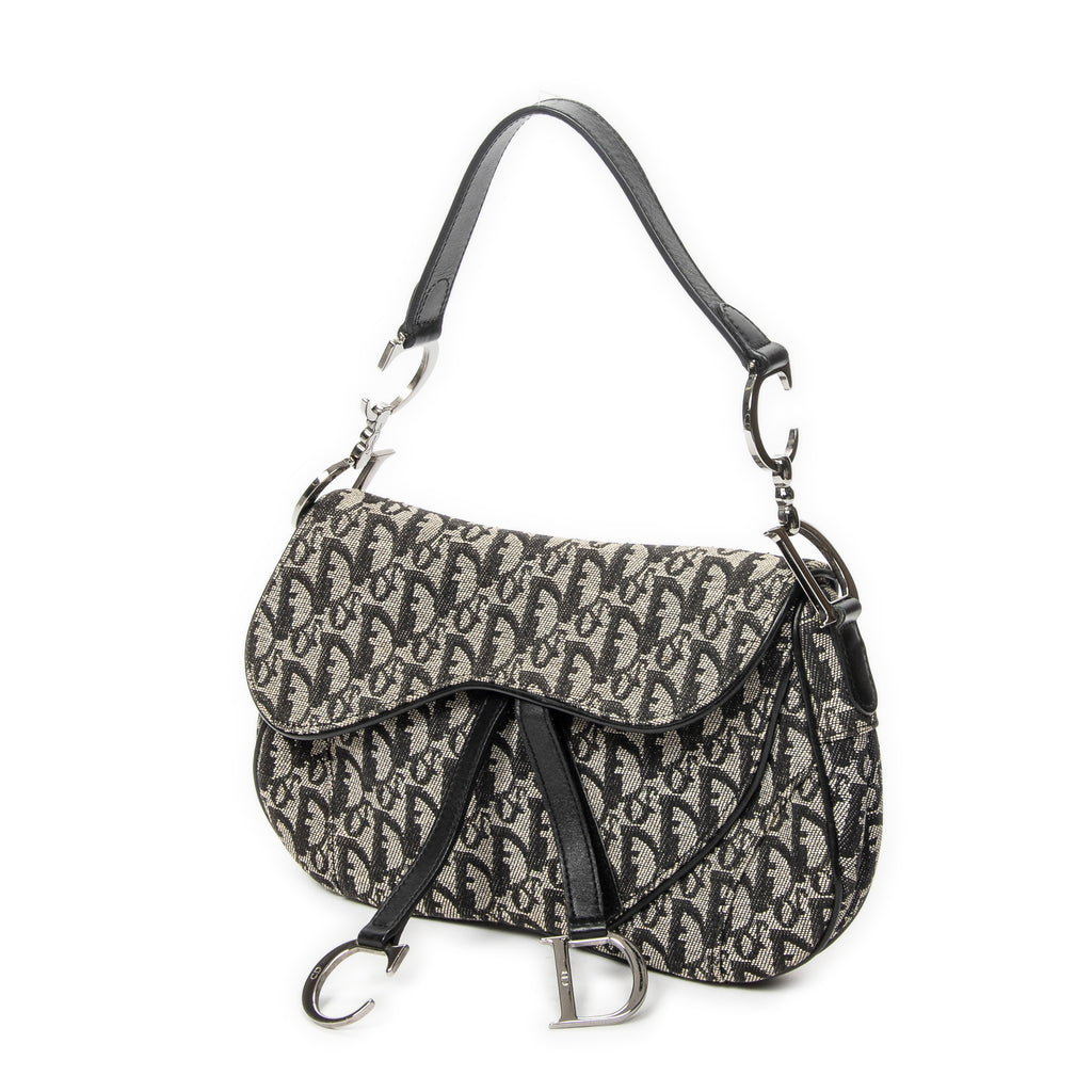 Shoulder Bag Double Saddle Bag Black Diorissimo Canvas