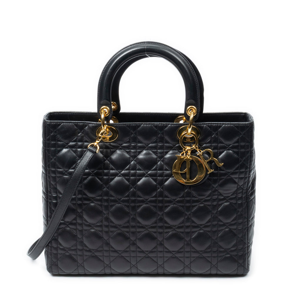 Shoulder Bag Large Lady Dior Zip Black Cannage Lambskin Leather