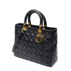 Shoulder Bag Large Lady Dior Zip Black Cannage Lambskin Leather