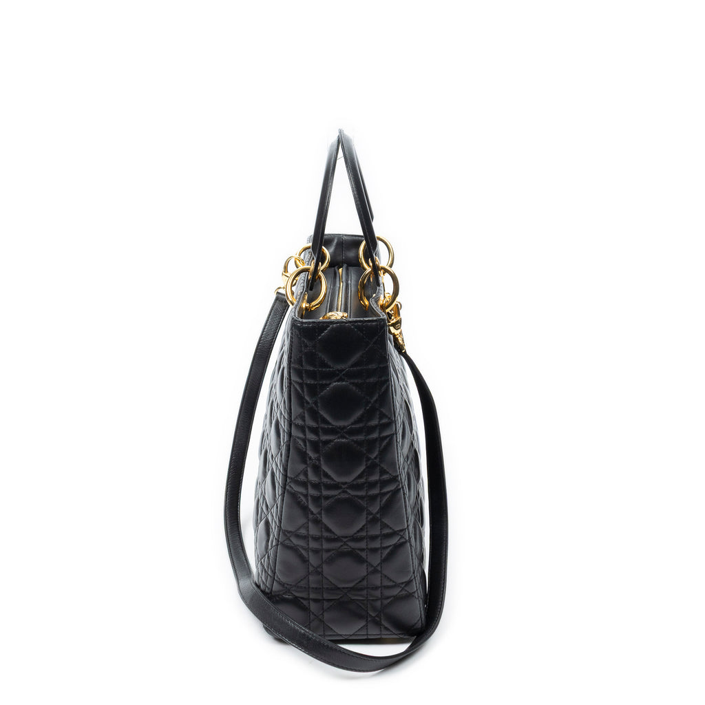 Shoulder Bag Large Lady Dior Zip Black Cannage Lambskin Leather