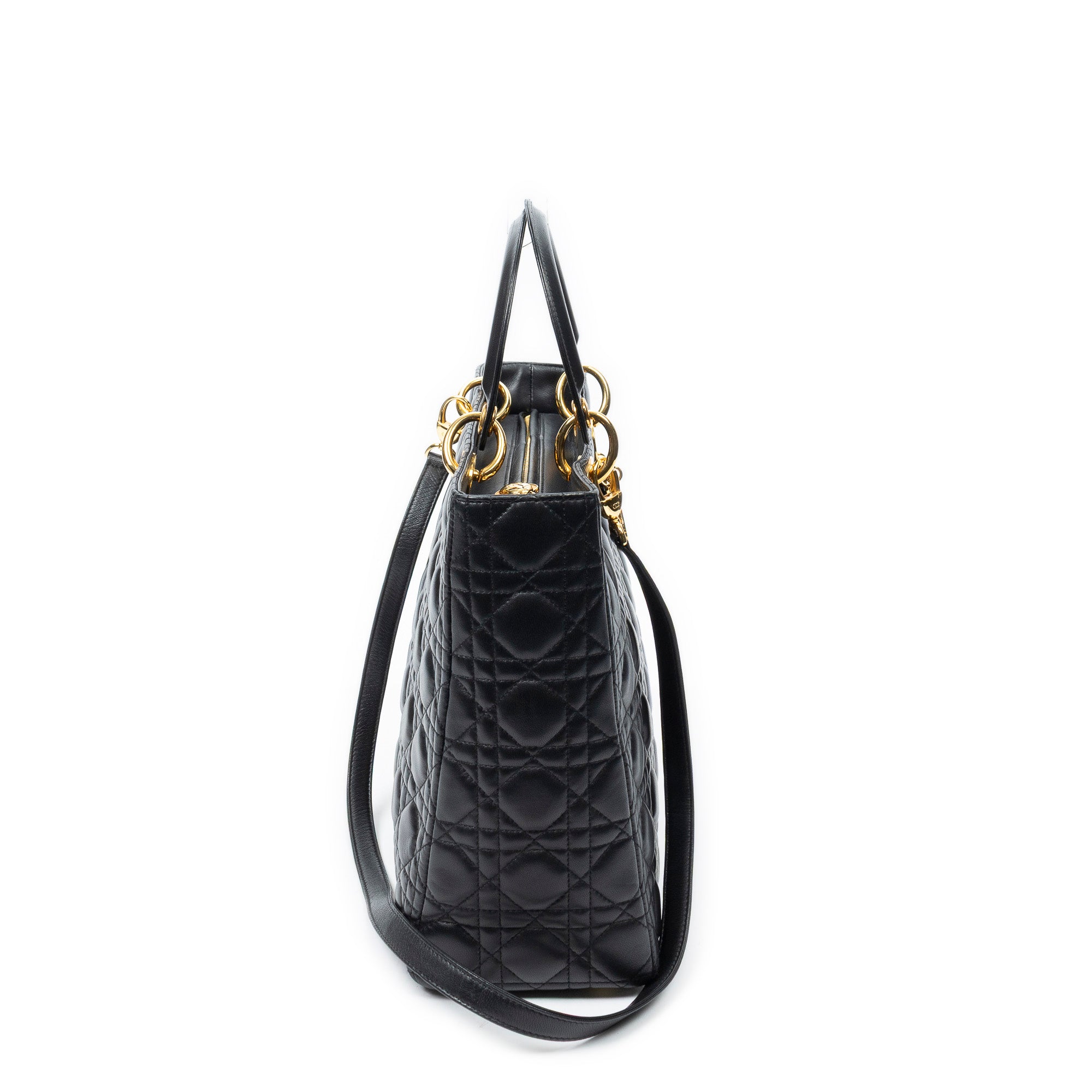Shoulder Bag Large Lady Dior Zip Black Cannage Lambskin Leather
