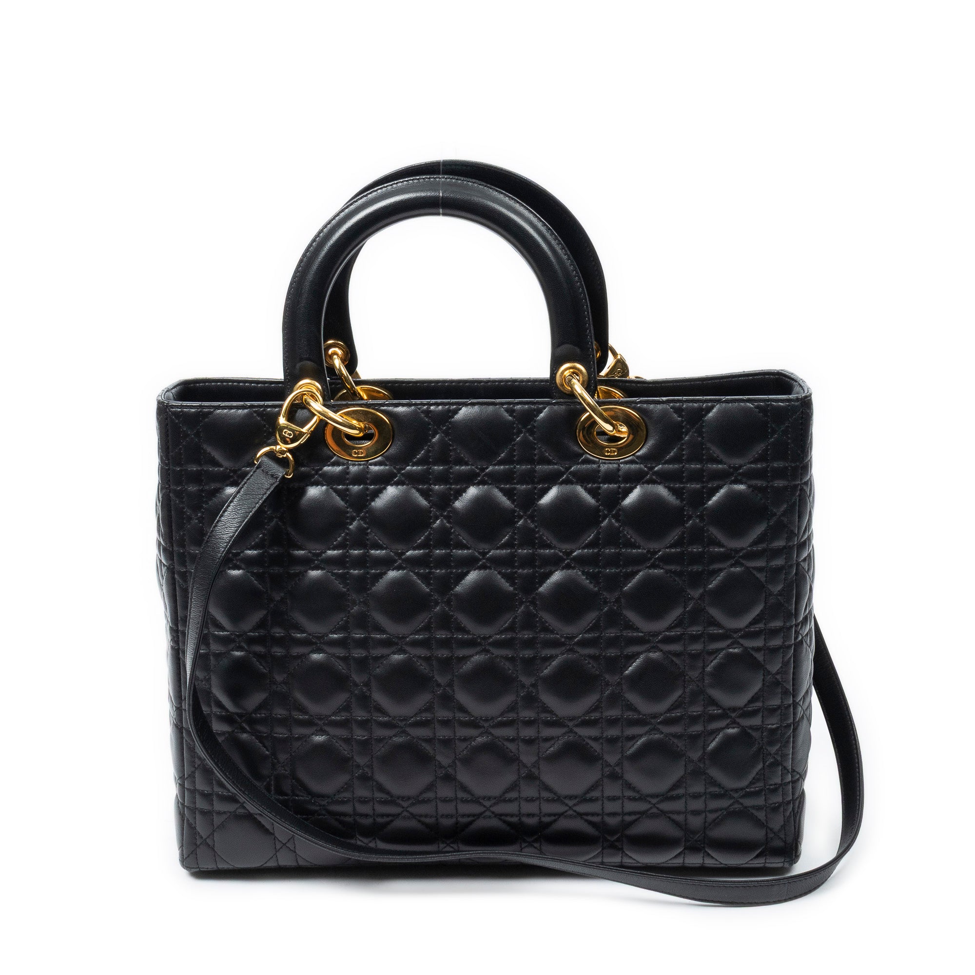 Shoulder Bag Large Lady Dior Zip Black Cannage Lambskin Leather