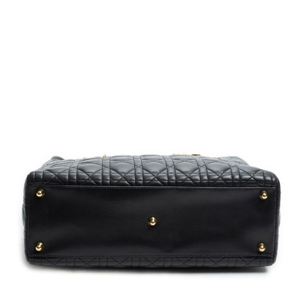 Shoulder Bag Large Lady Dior Zip Black Cannage Lambskin Leather