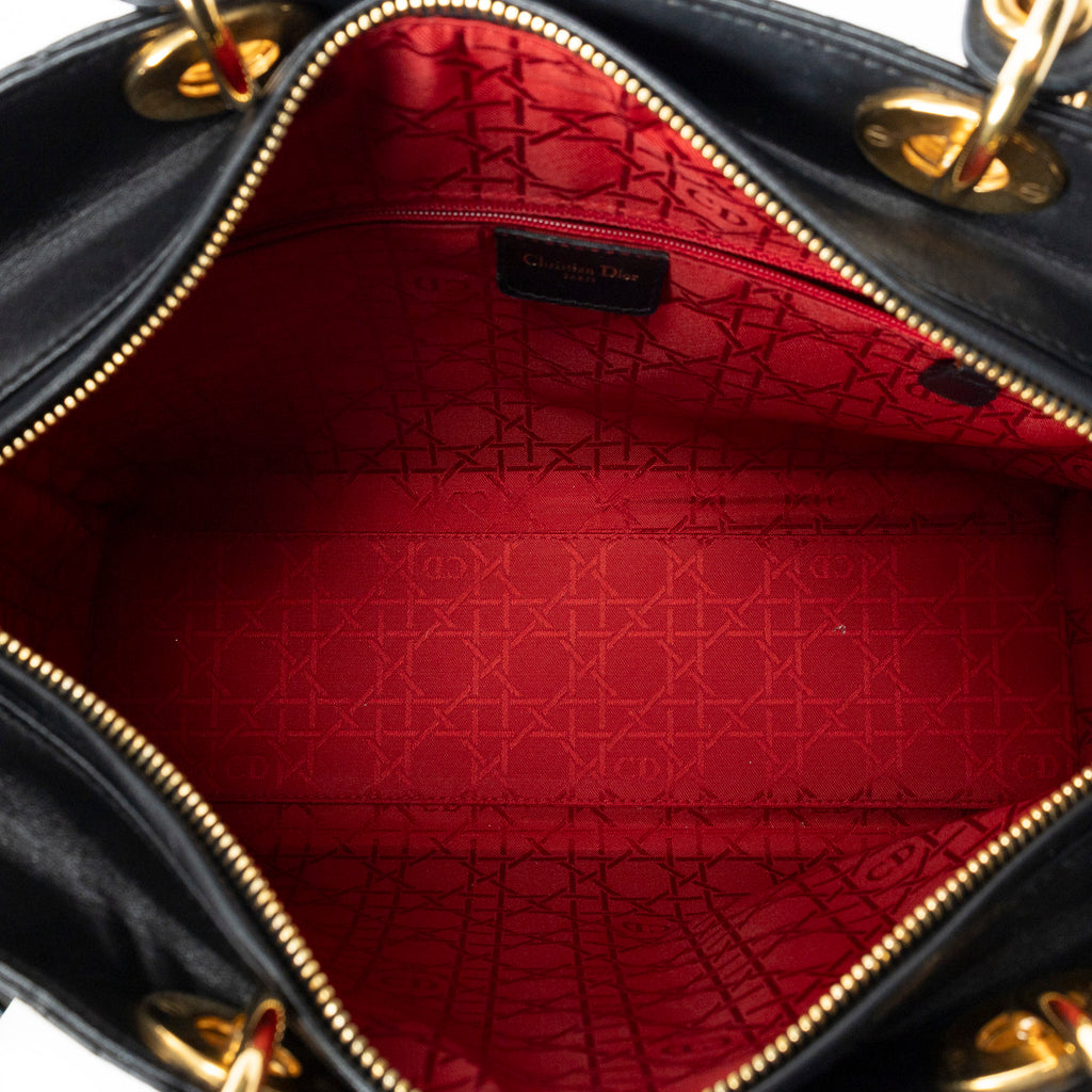 Shoulder Bag Large Lady Dior Zip Black Cannage Lambskin Leather