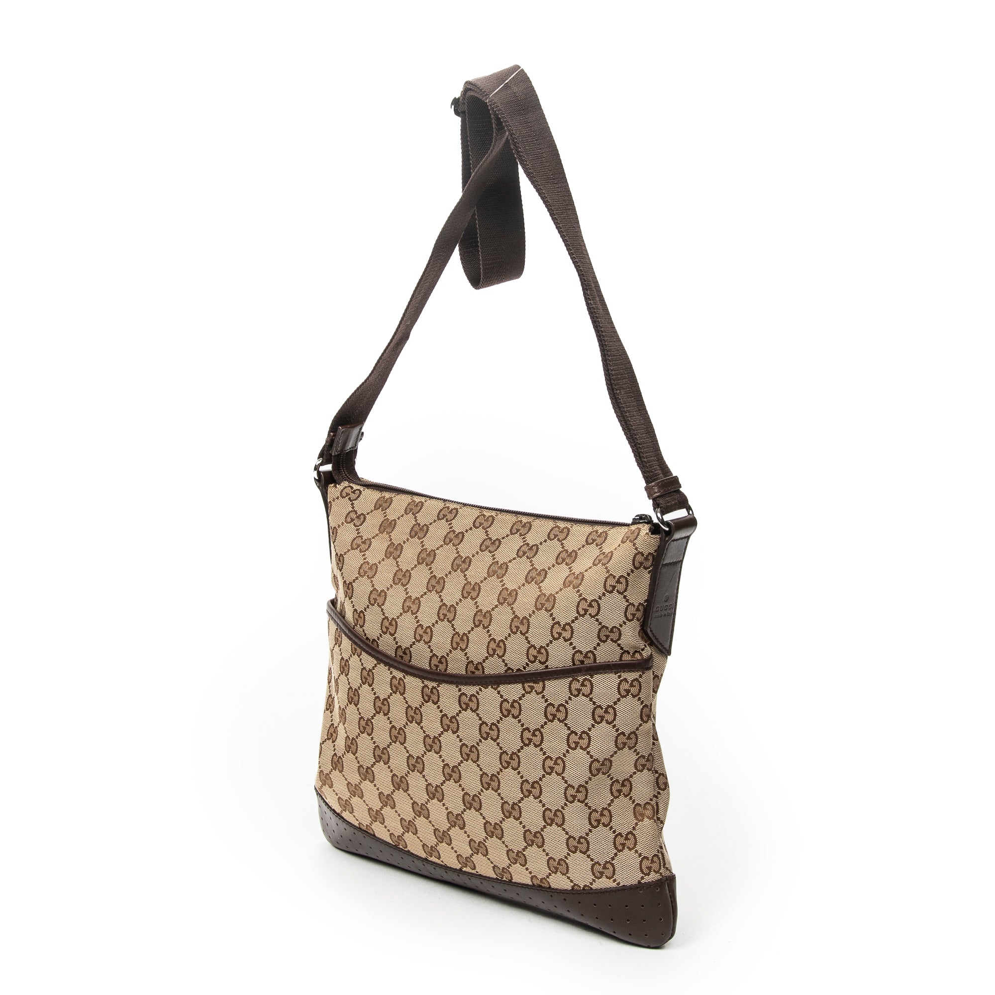 Bandolera mediana de lona monogramada marrón