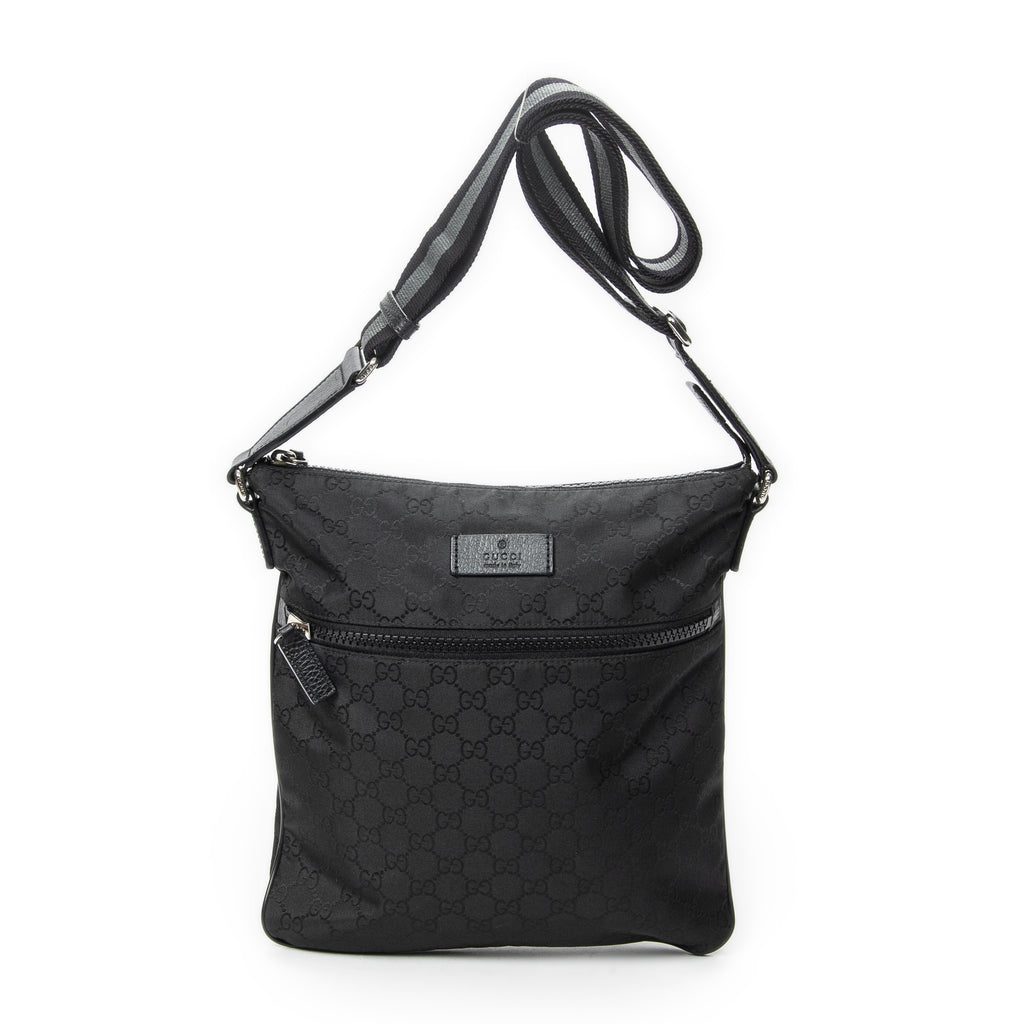 Bolso de Hombro Pequeño Web Flat Messenger Lona de Nailon Monogramada Negra