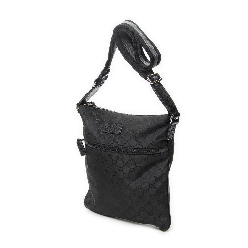 Bolso de Hombro Pequeño Web Flat Messenger Lona de Nailon Monogramada Negra