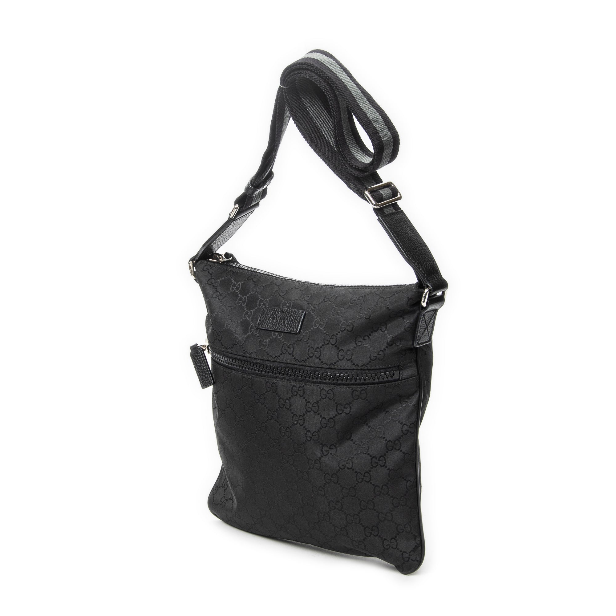 Bolso de Hombro Pequeño Web Flat Messenger Lona de Nailon Monogramada Negra