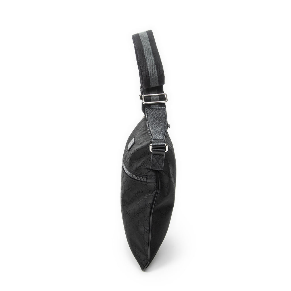 Bolso de Hombro Pequeño Web Flat Messenger Lona de Nailon Monogramada Negra