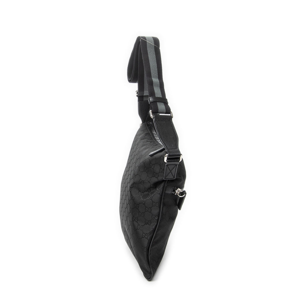 Shoulder Bag Small Web Flat Messenger Black Monogrammed Nylon Canvas