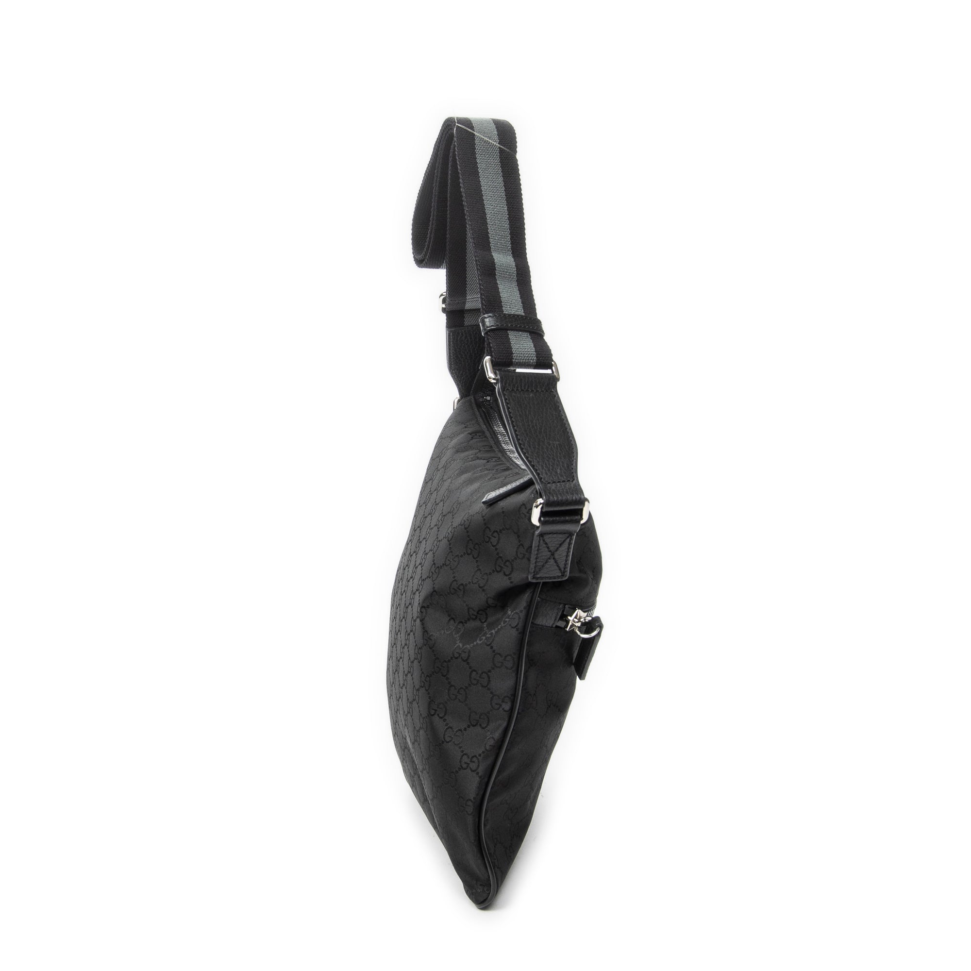 Shoulder Bag Small Web Flat Messenger Black Monogrammed Nylon Canvas