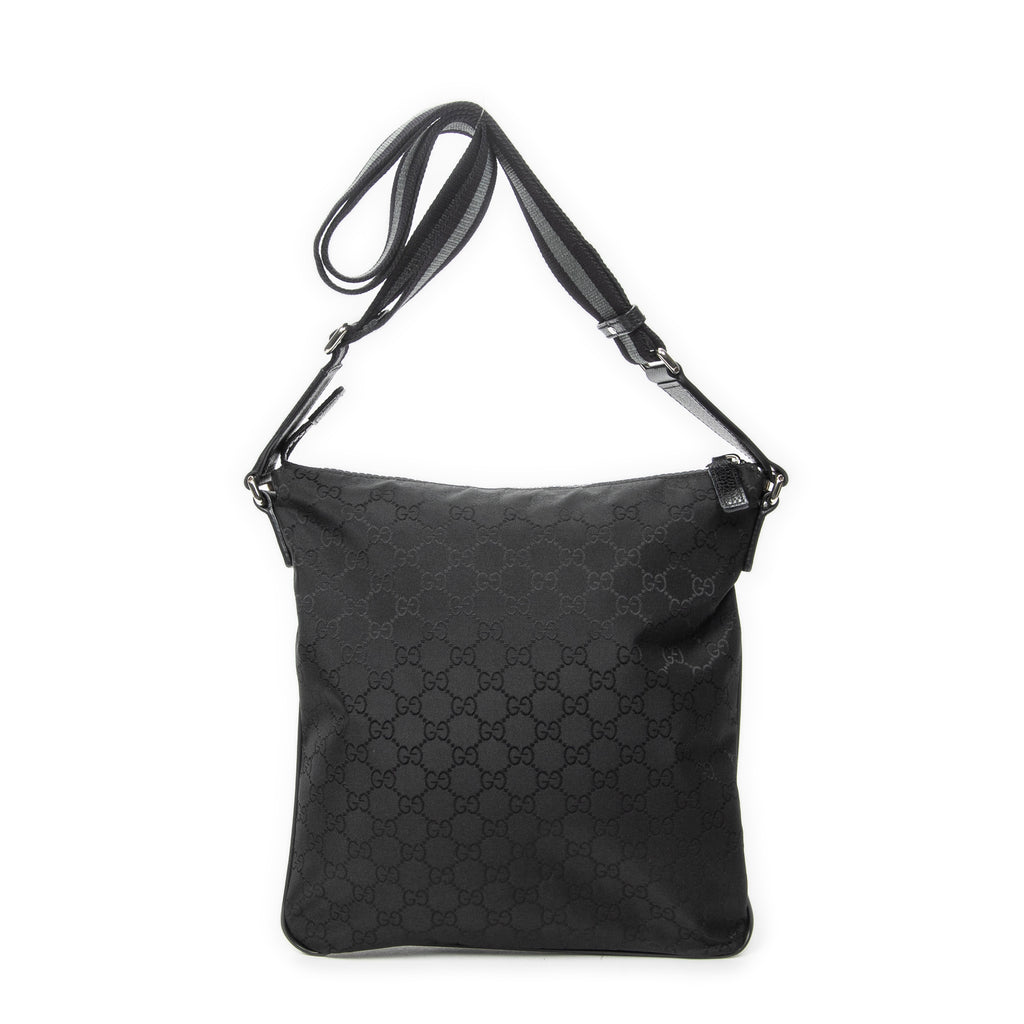 Shoulder Bag Small Web Flat Messenger Black Monogrammed Nylon Canvas