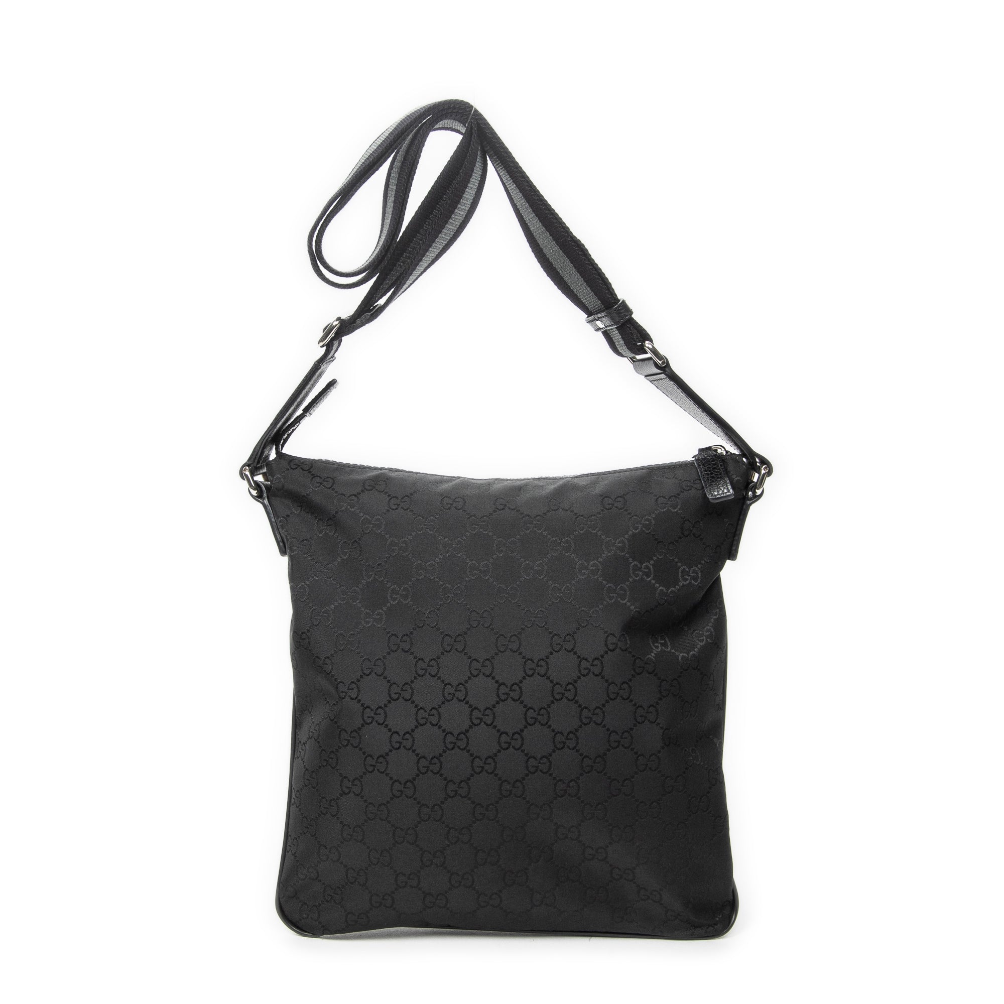 Shoulder Bag Small Web Flat Messenger Black Monogrammed Nylon Canvas
