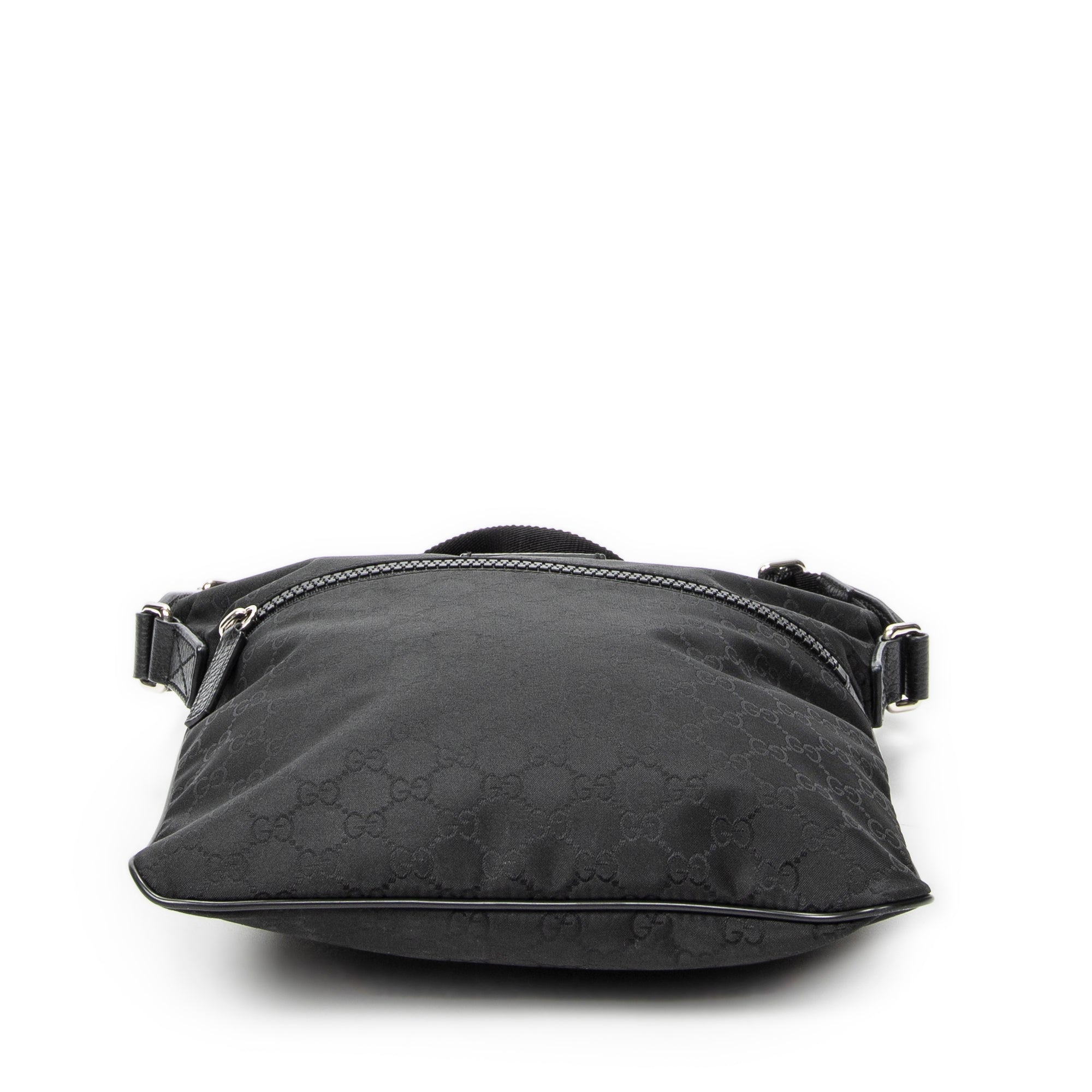 Shoulder Bag Small Web Flat Messenger Black Monogrammed Nylon Canvas