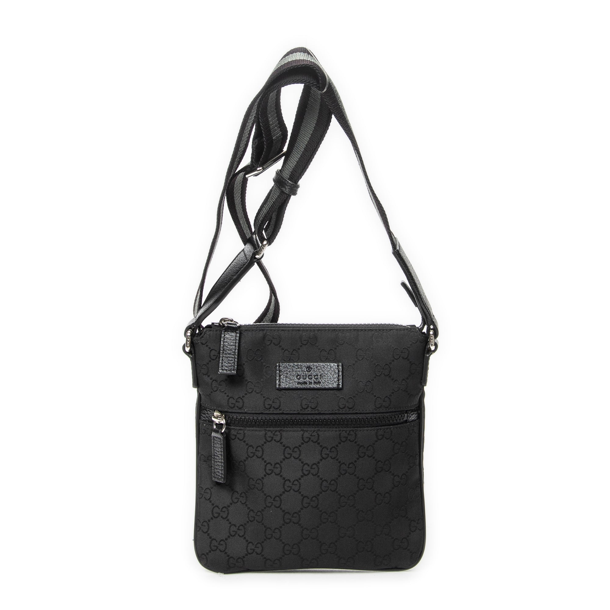 Shoulder Bag Mini Web Flat Messenger Black Monogrammed Nylon Canvas