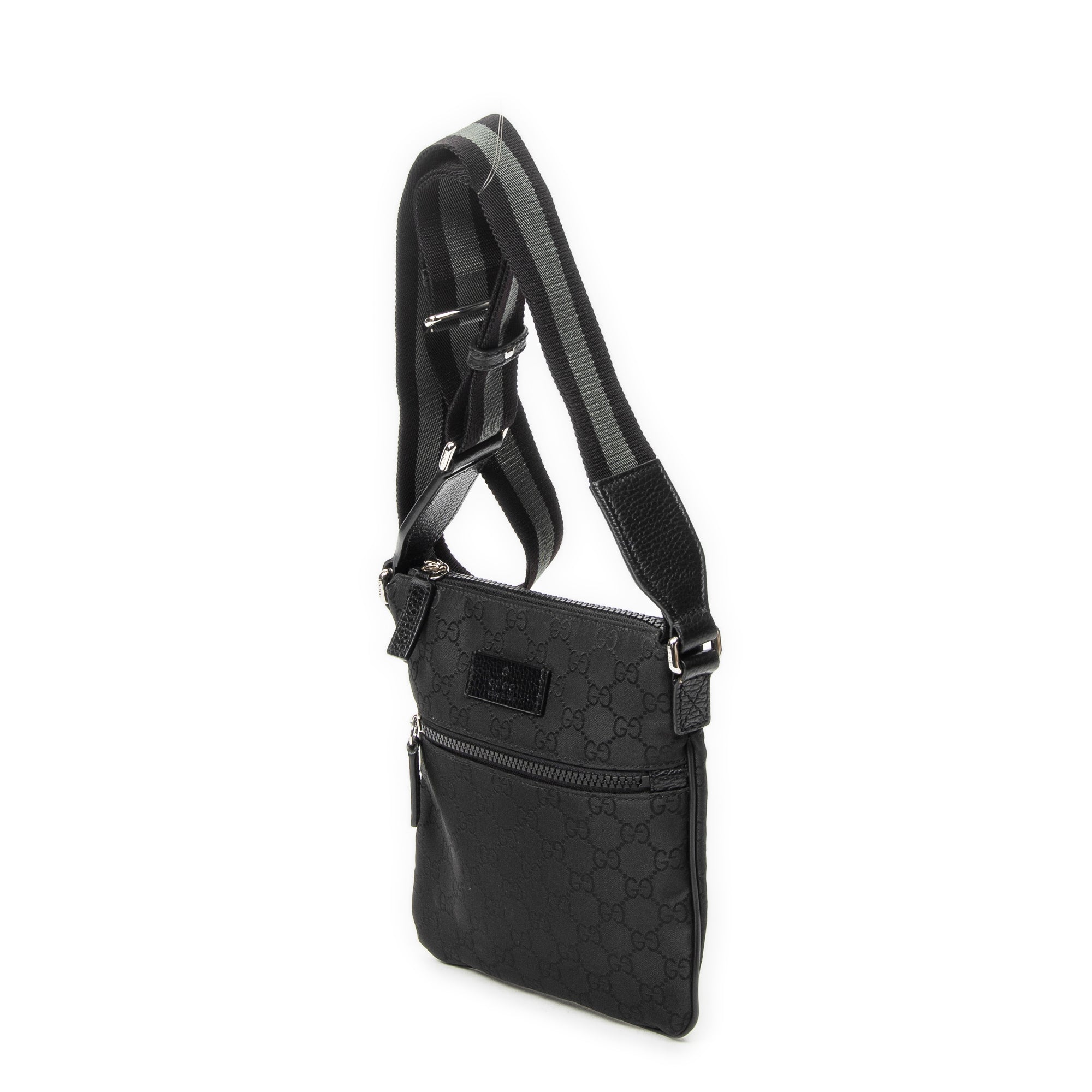 Shoulder Bag Mini Web Flat Messenger Black Monogrammed Nylon Canvas