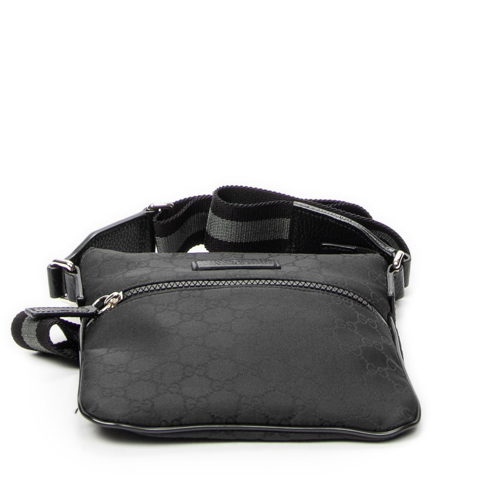 Shoulder Bag Mini Web Flat Messenger Black Monogrammed Nylon Canvas