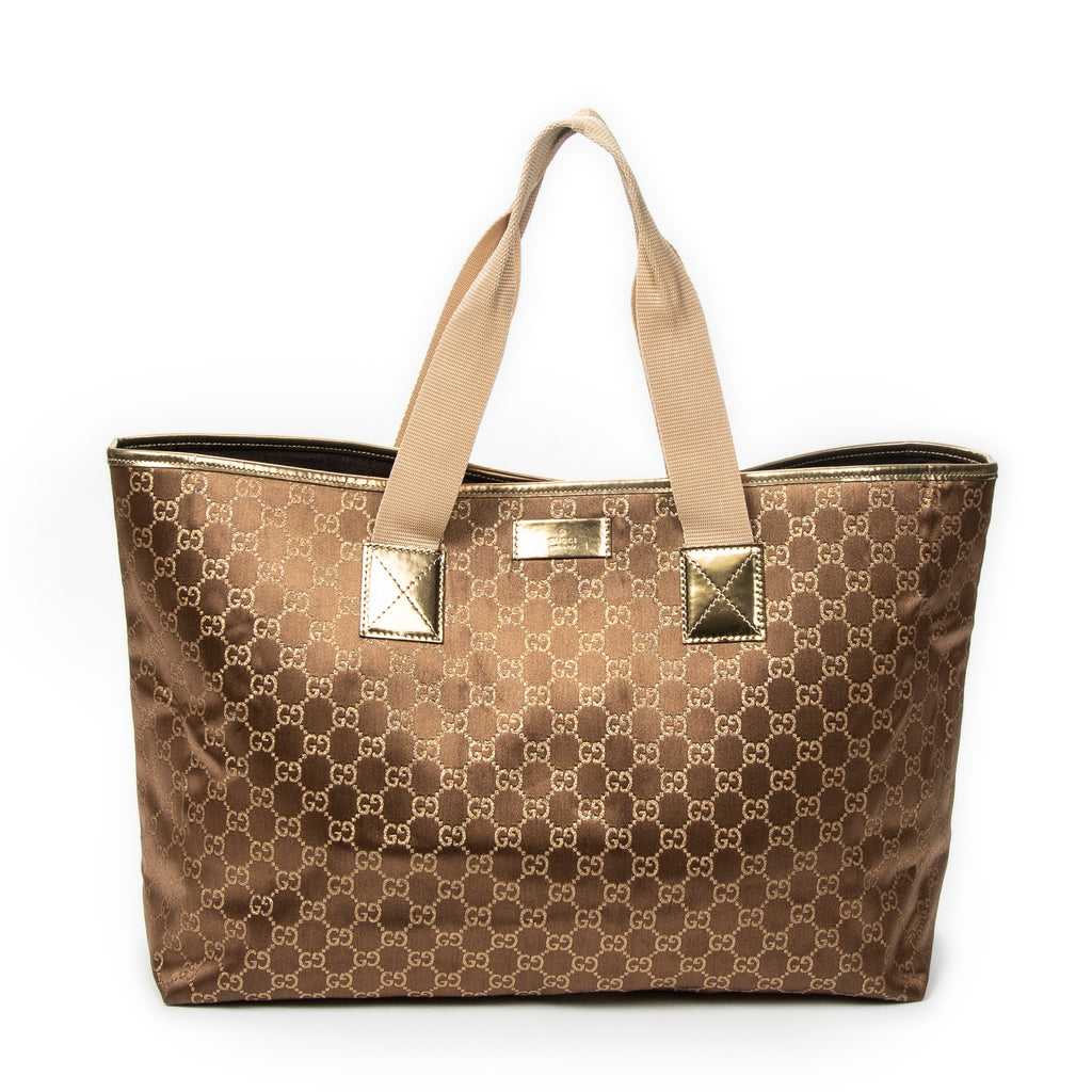 Shoulder Bag Large Web Horizontal Tote Bronze Monogrammed Satin Canvas