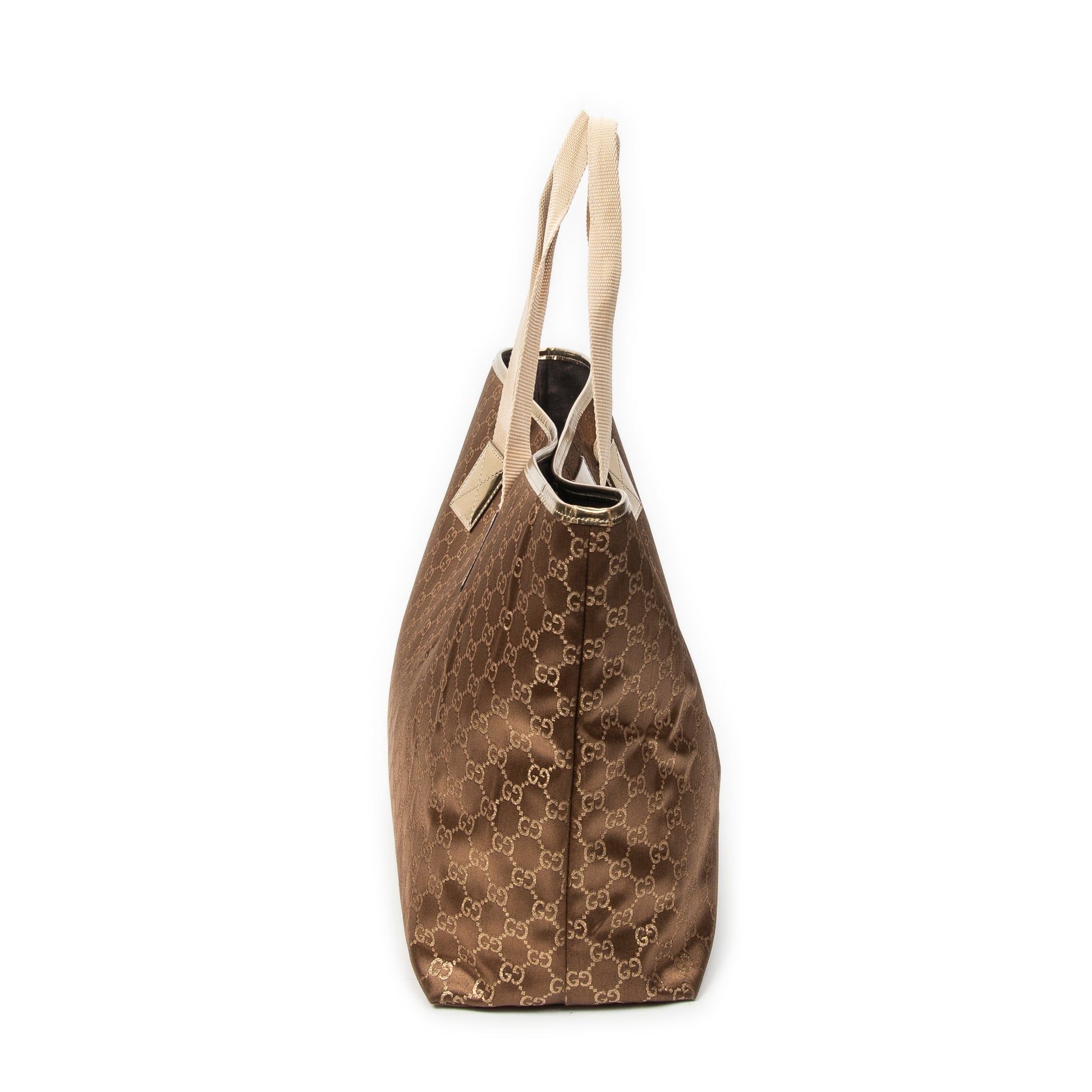 Shoulder Bag Large Web Horizontal Tote Bronze Monogrammed Satin Canvas