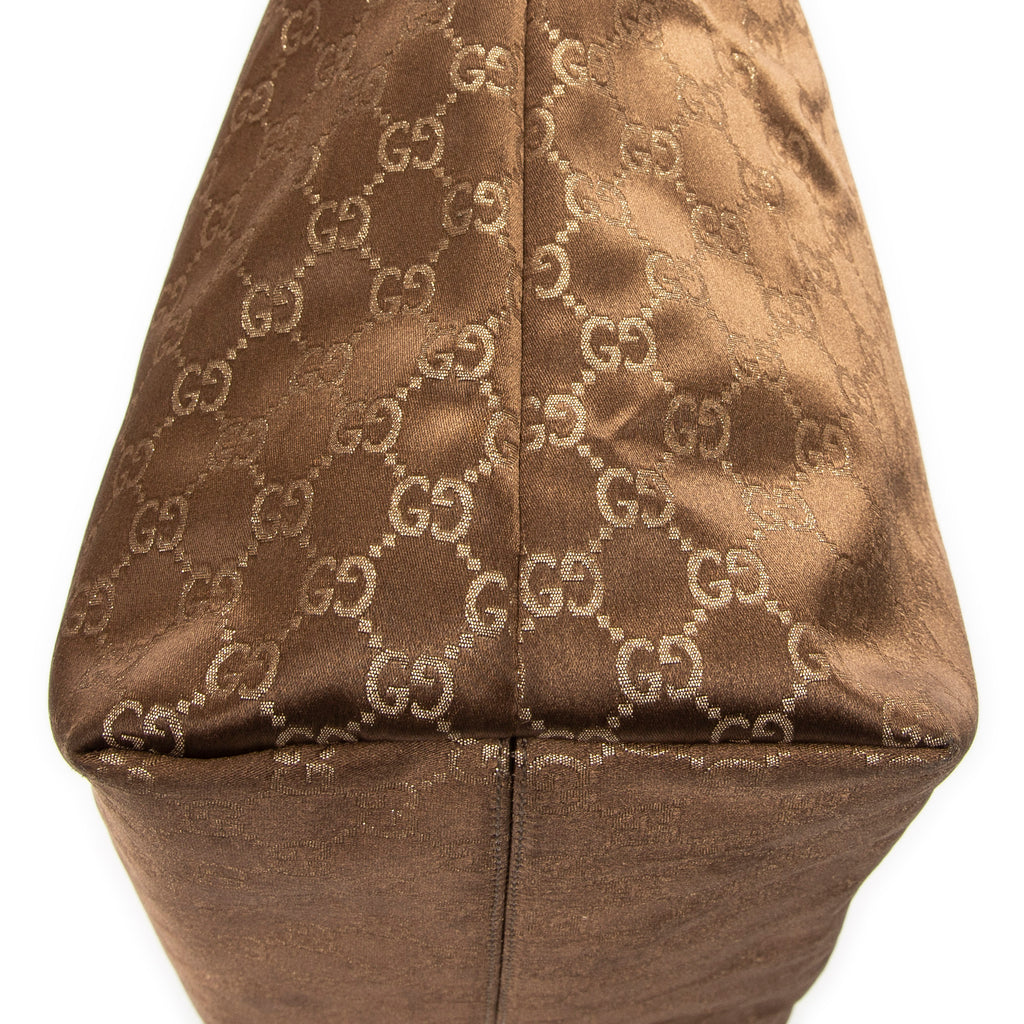 Sac à bandoulière Grand cabas horizontal Web en toile de satin monogrammée bronze
