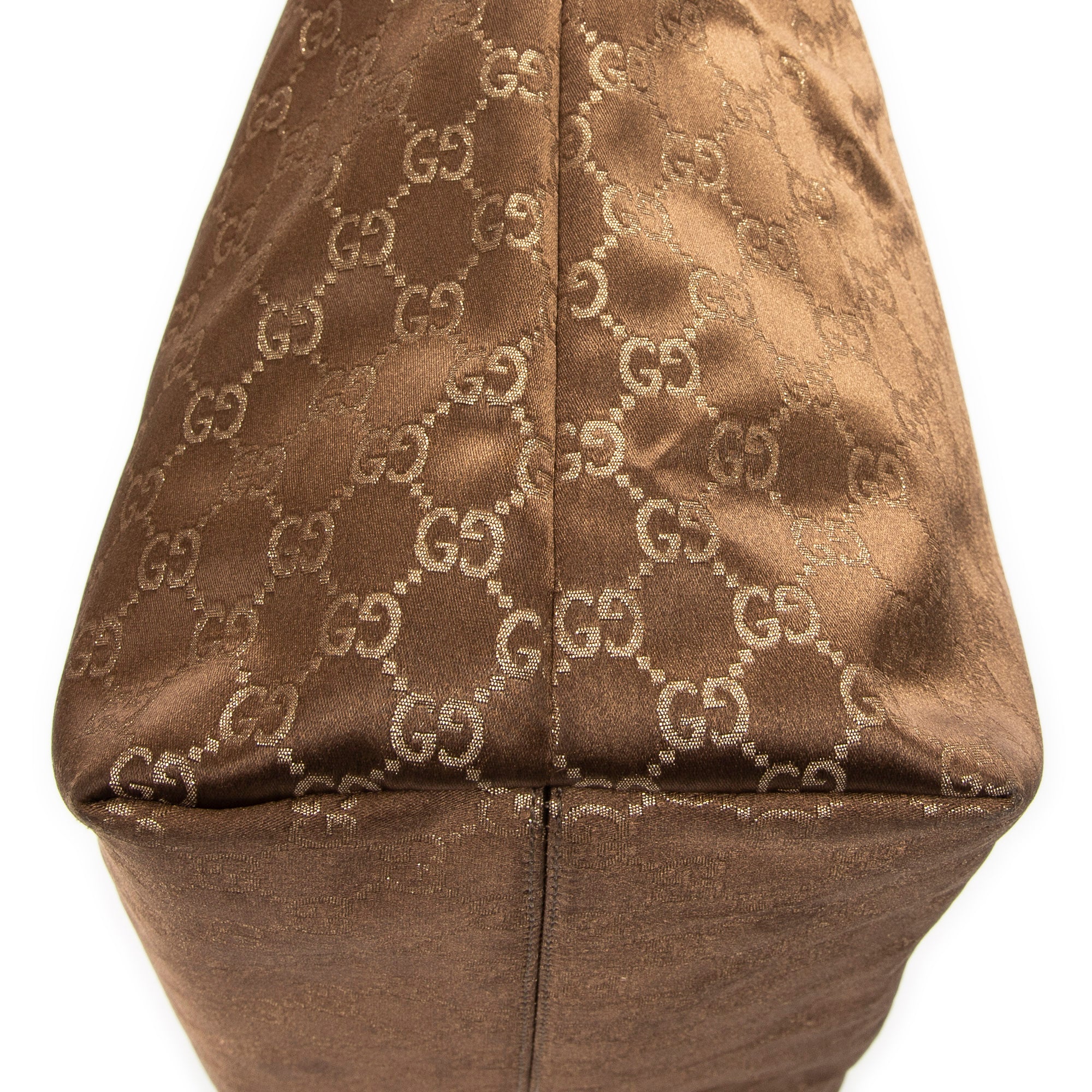Sac à bandoulière Grand cabas horizontal Web en toile de satin monogrammée bronze