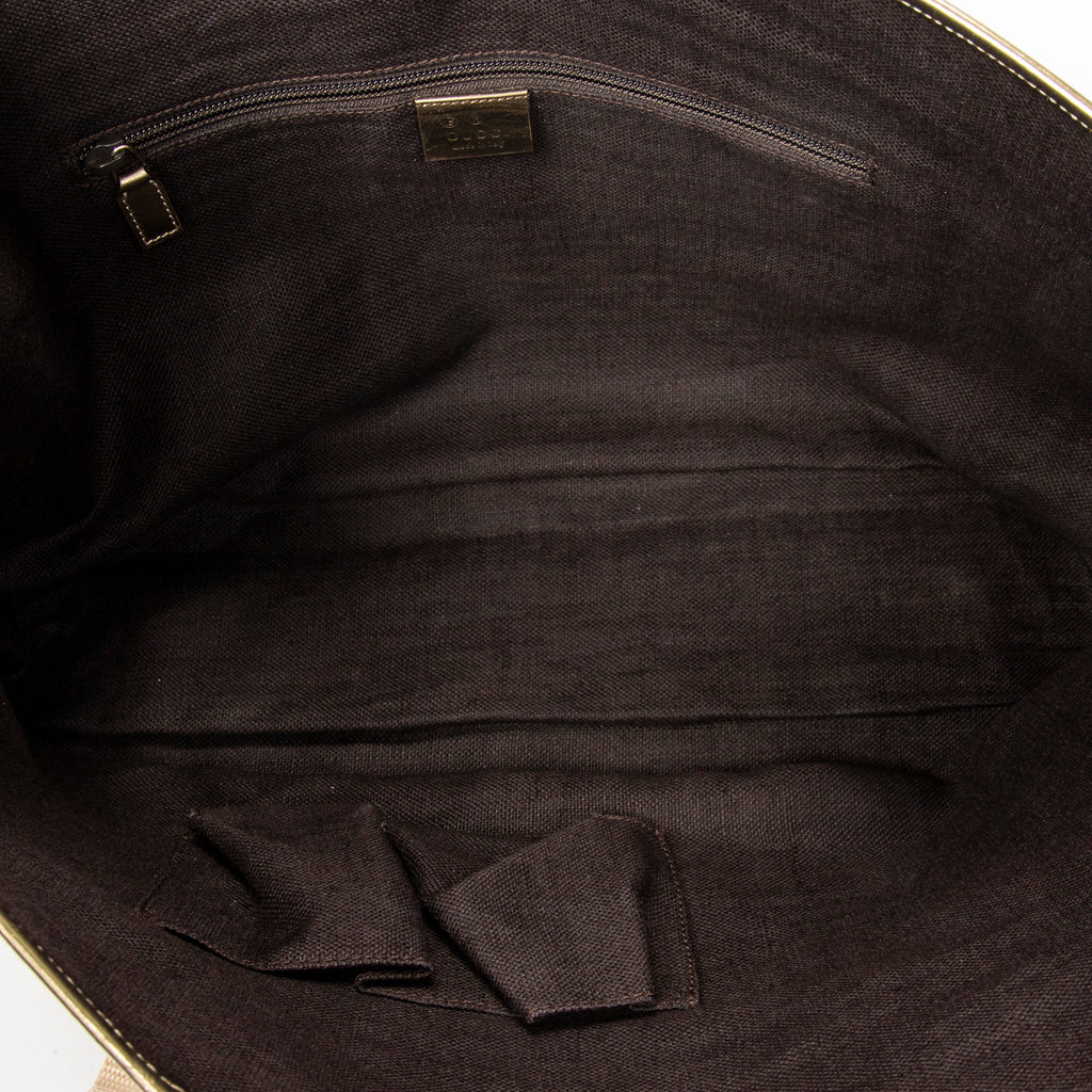 Shoulder Bag Large Web Horizontal Tote Bronze Monogrammed Satin Canvas