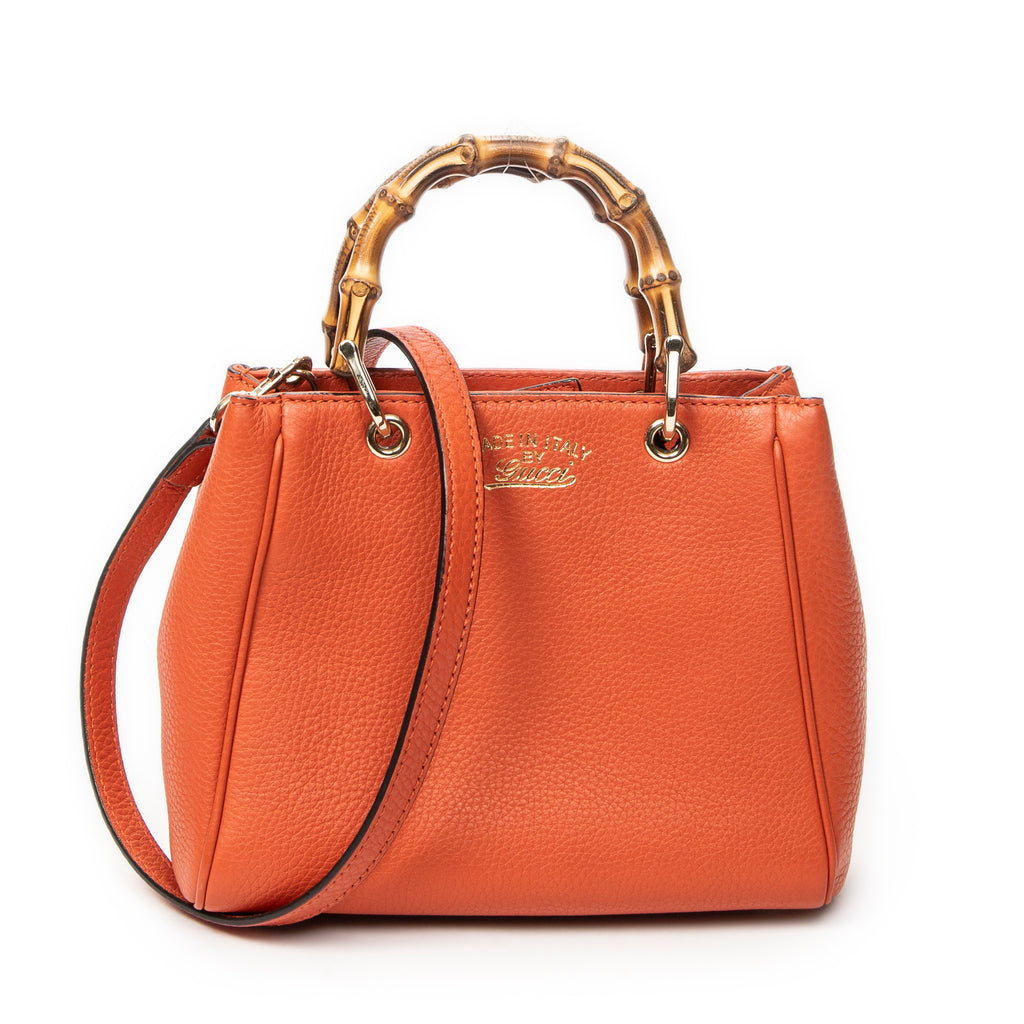 Shoulder Bag Mini Bamboo Shopper Orange Grained Calfskin Leather
