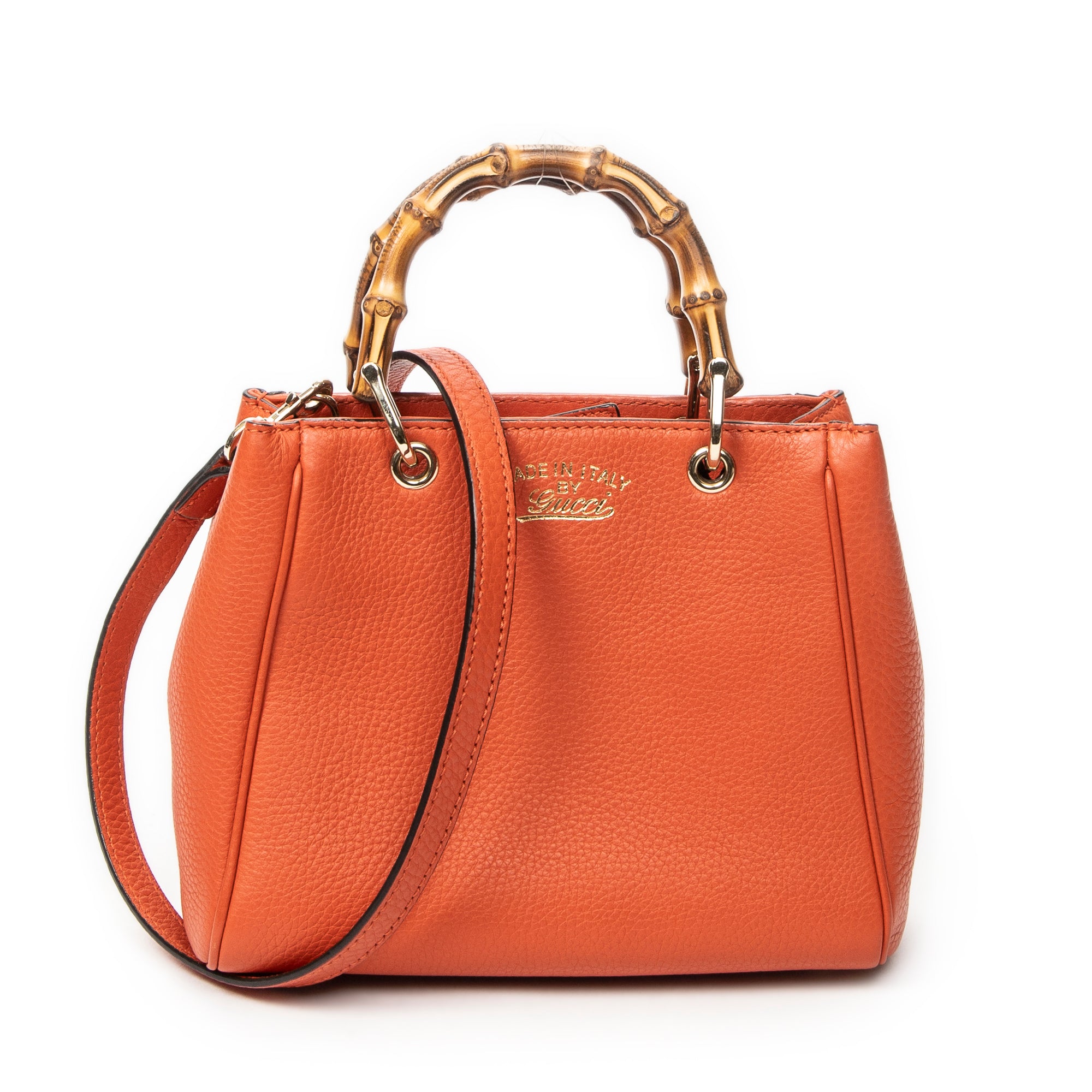 Shoulder Bag Mini Bamboo Shopper Orange Grained Calfskin Leather
