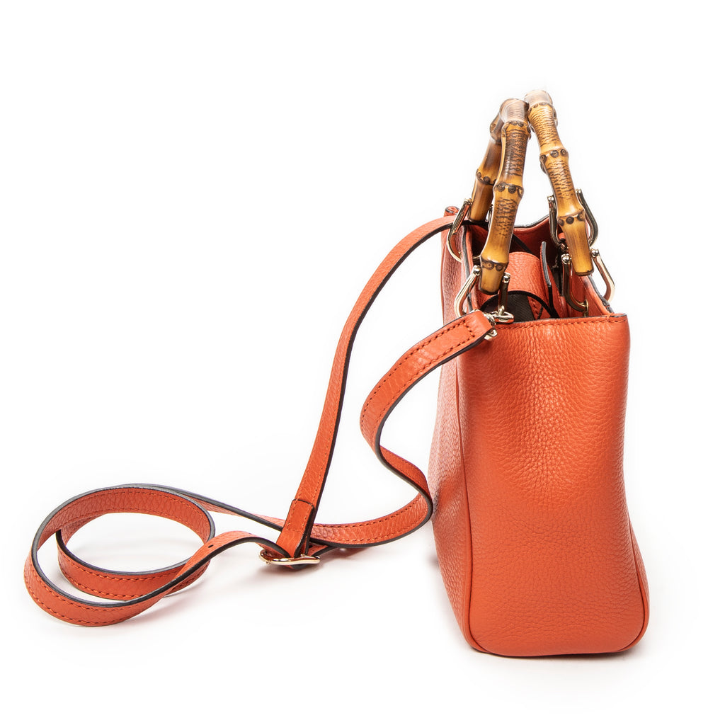 Shoulder Bag Mini Bamboo Shopper Orange Grained Calfskin Leather