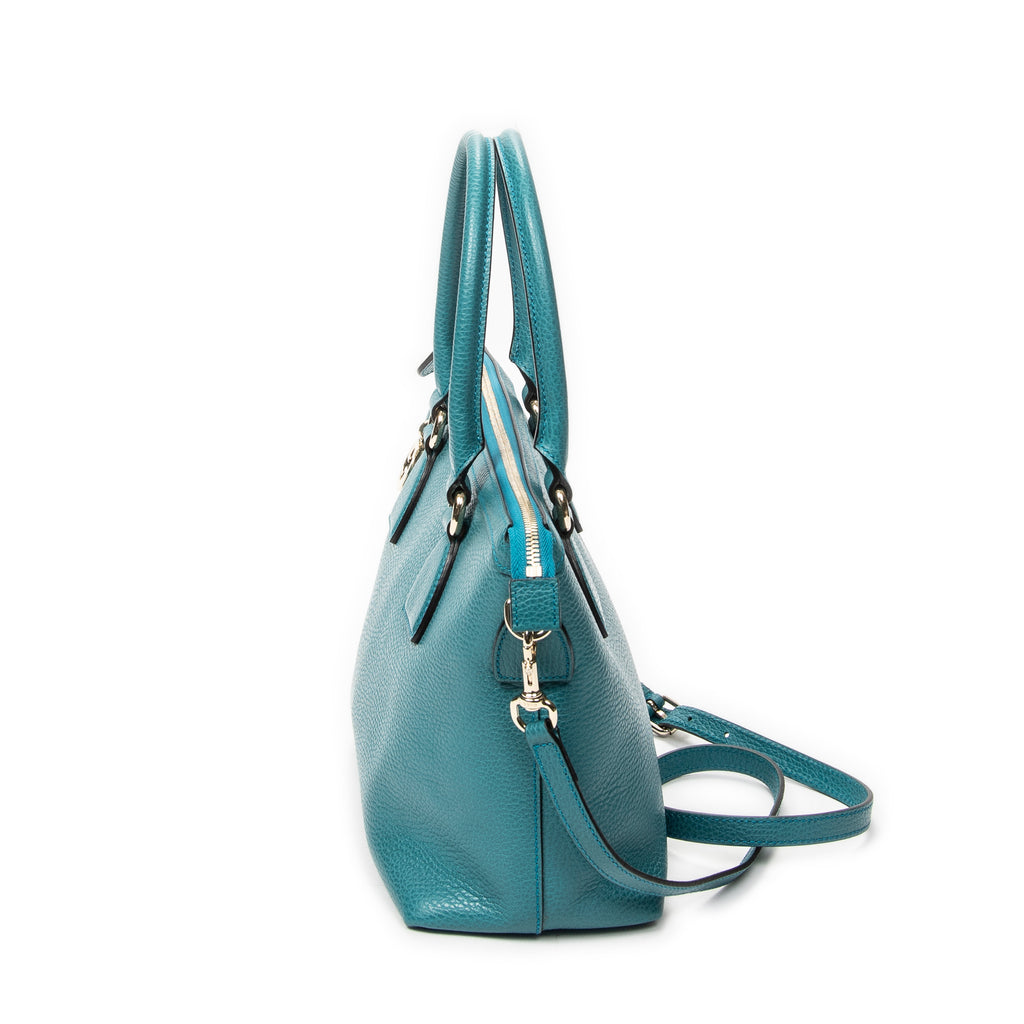 Shoulder Bag Convertible Zip Tote Teal Grained Calfskin Leather