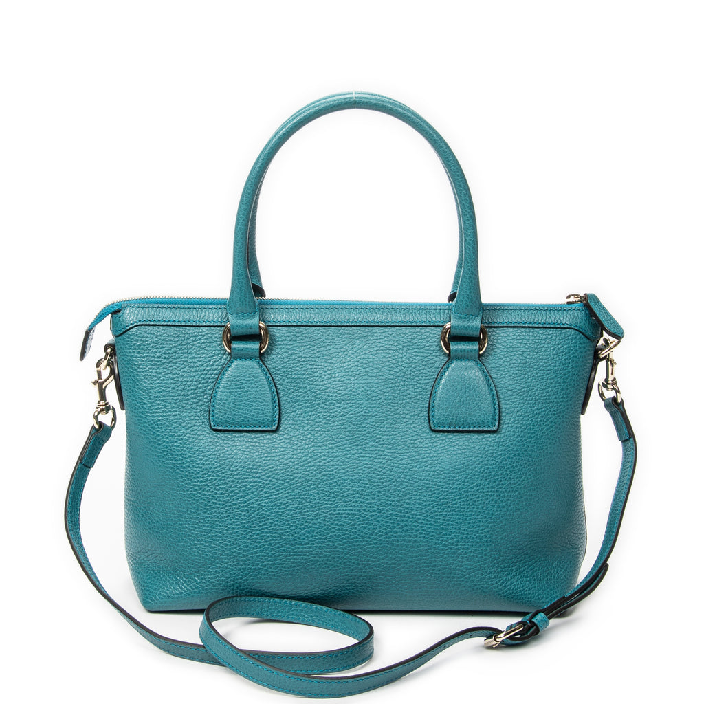 Shoulder Bag Convertible Zip Tote Teal Grained Calfskin Leather