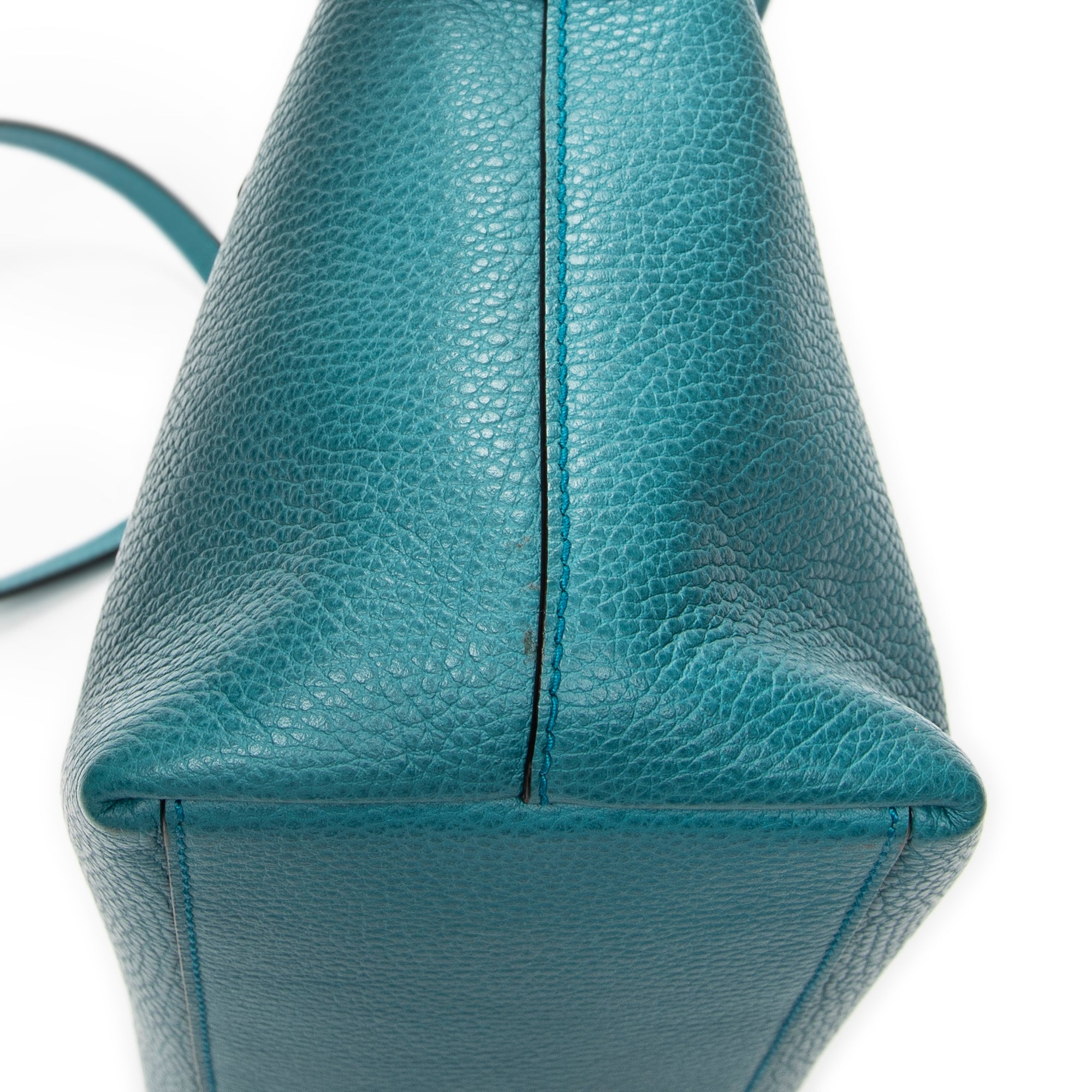 Shoulder Bag Convertible Zip Tote Teal Grained Calfskin Leather