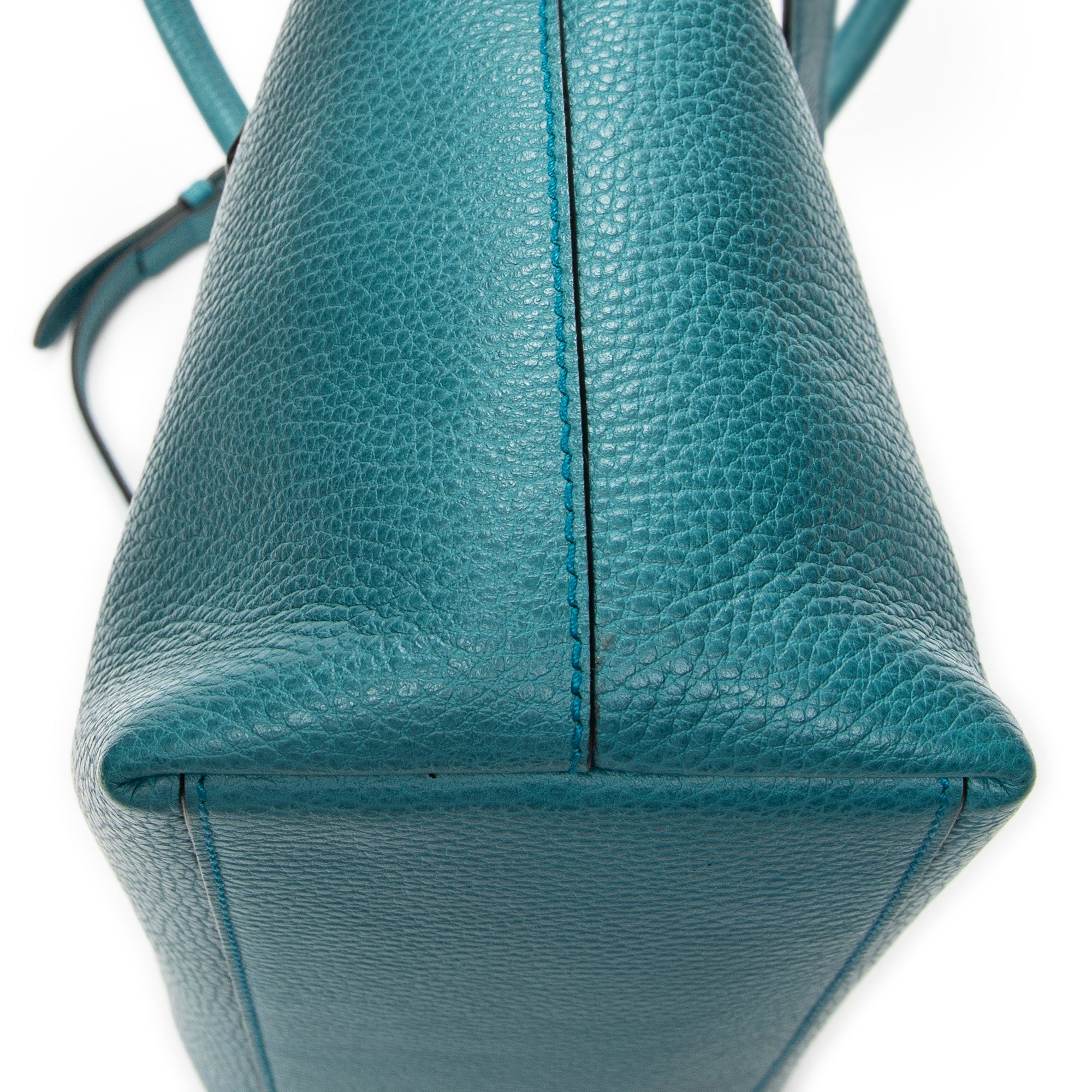 Bolso de Hombro Convertible Tote con Cremallera Piel de Becerro Granulada Verde Azulado