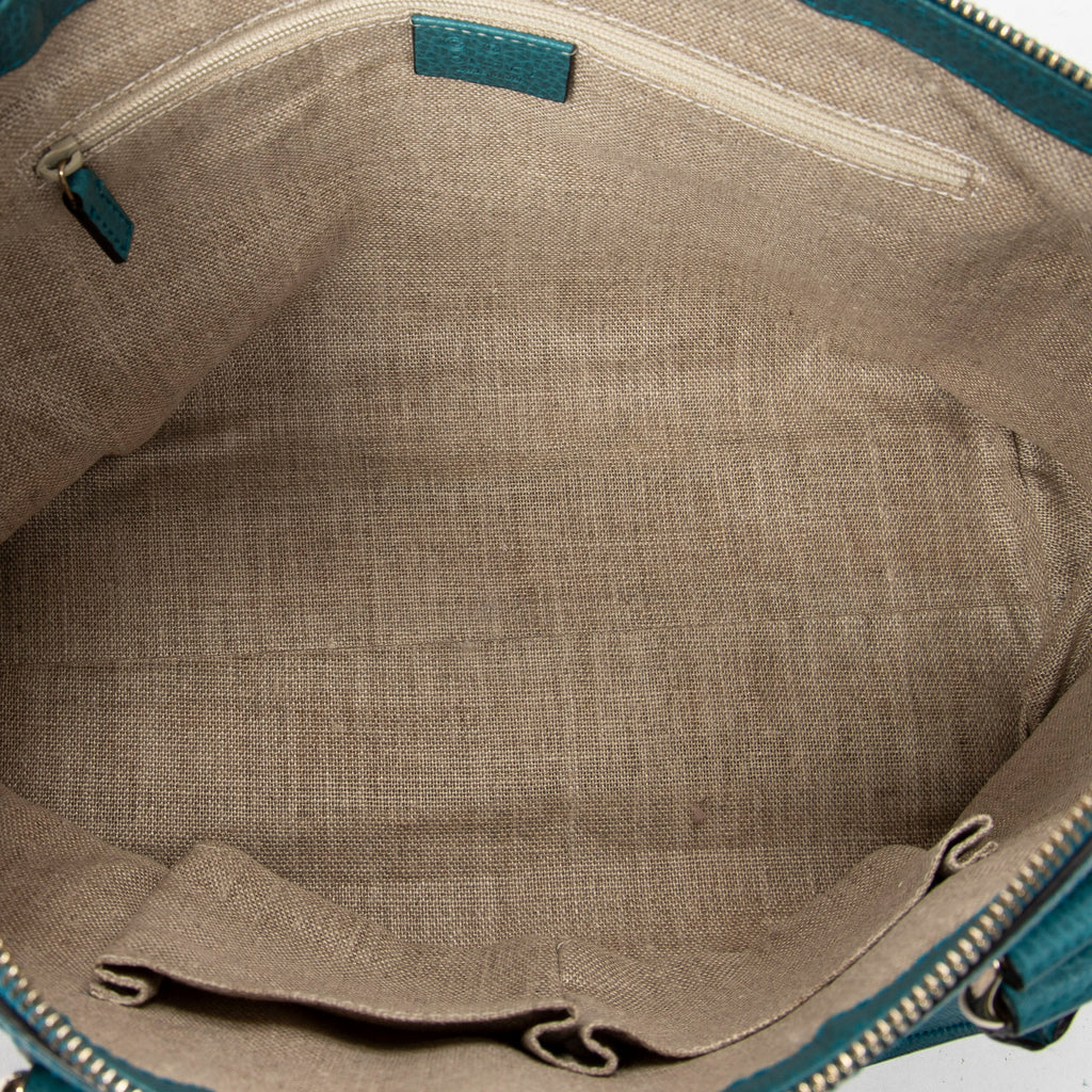 Shoulder Bag Convertible Zip Tote Teal Grained Calfskin Leather