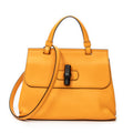 Shoulder Bag Small Bamboo Daily Top Handle Mustard Yellow Grained Calfskin Leather