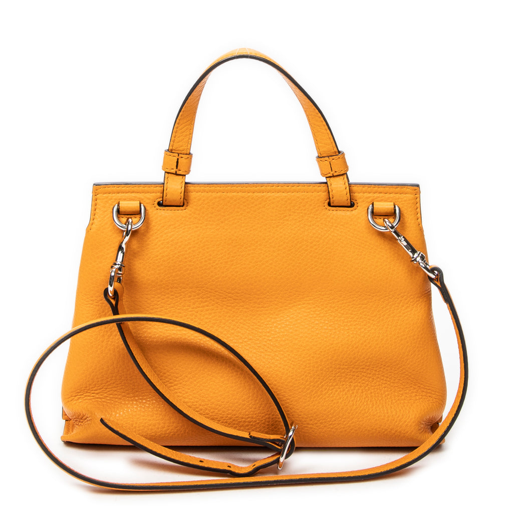 Shoulder Bag Small Bamboo Daily Top Handle Mustard Yellow Grained Calfskin Leather