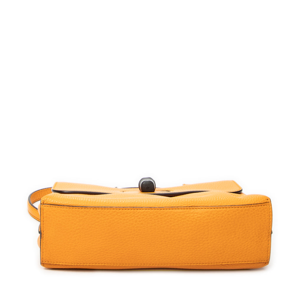 Shoulder Bag Small Bamboo Daily Top Handle Mustard Yellow Grained Calfskin Leather