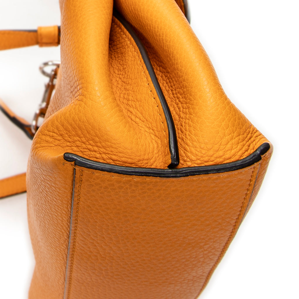 Shoulder Bag Small Bamboo Daily Top Handle Mustard Yellow Grained Calfskin Leather