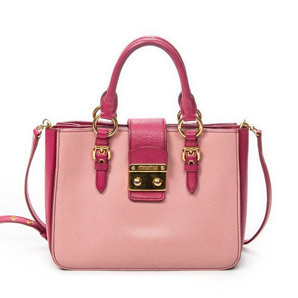 Shoulder Bag Pushlock Executive Tote Pink Madras Leather