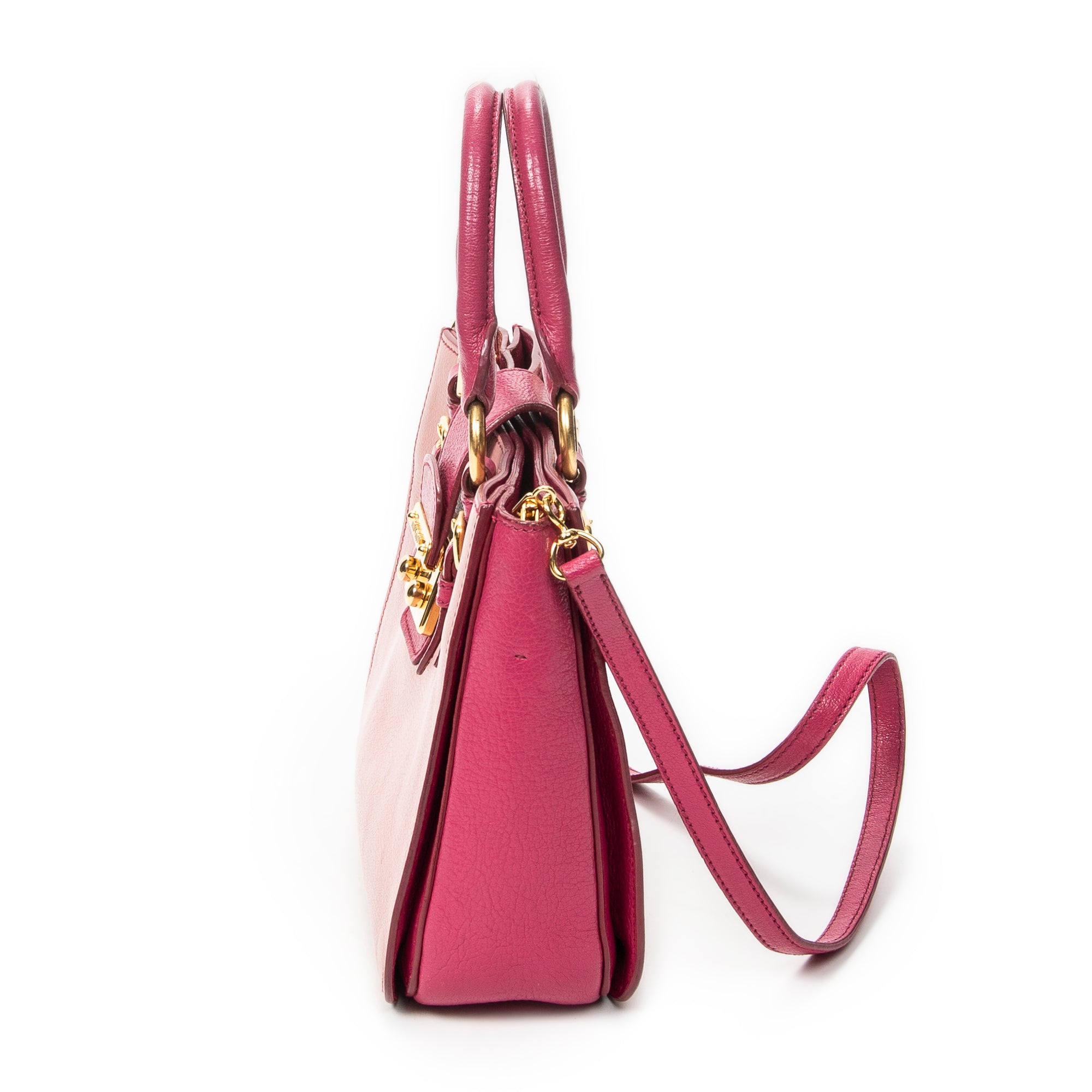 Shoulder Bag Pushlock Executive Tote Pink Madras Leather