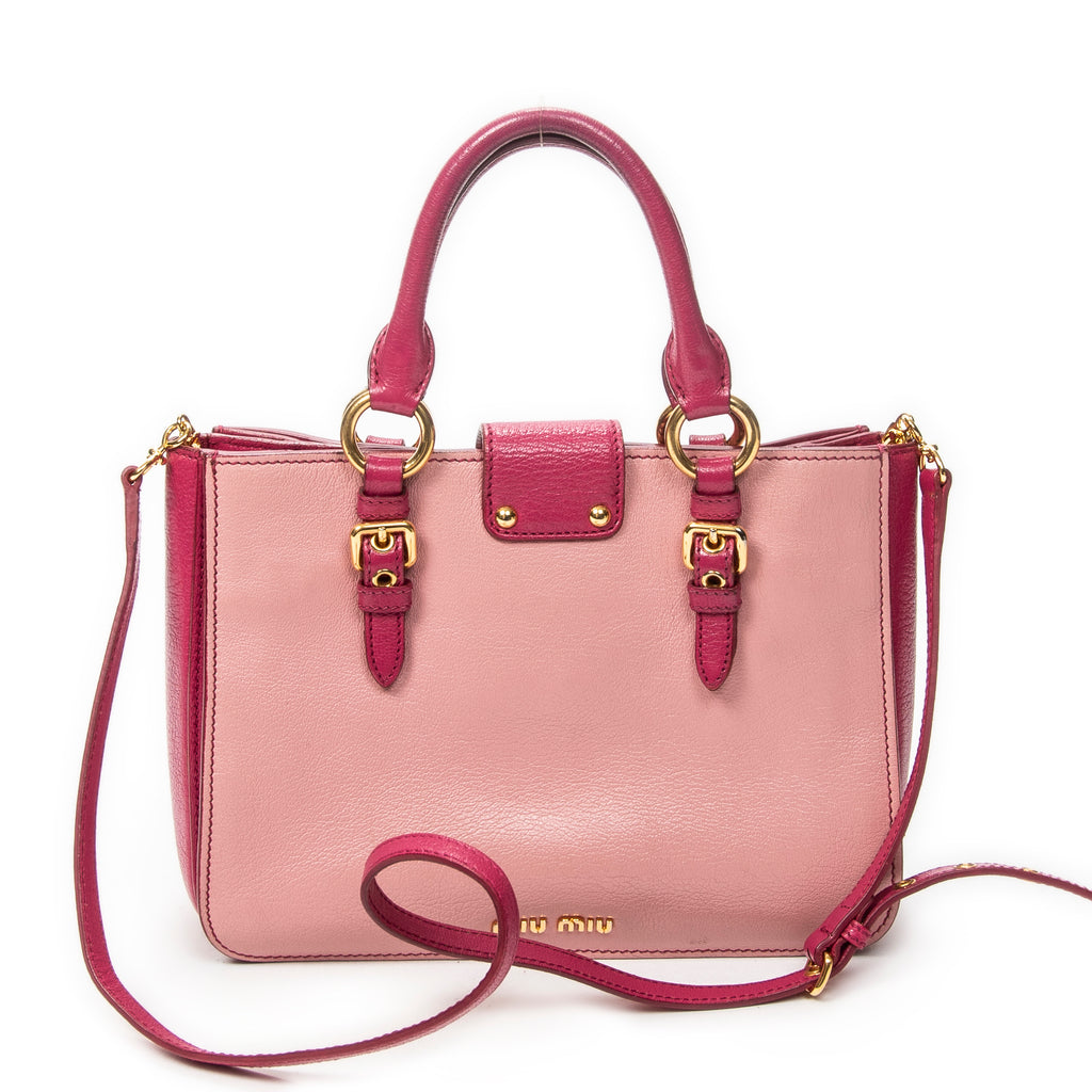 Shoulder Bag Pushlock Executive Tote Pink Madras Leather