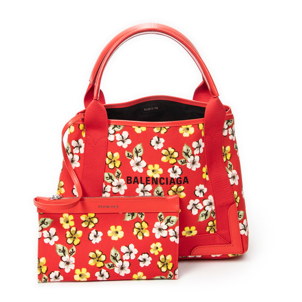 Shoulder Bag Small Navy Cabas Red Floral Print Canvas