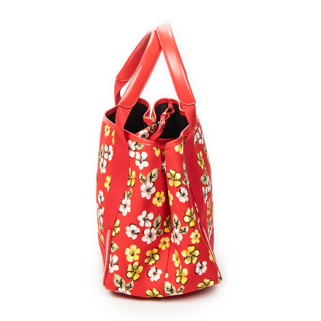 Shoulder Bag Small Navy Cabas Red Floral Print Canvas
