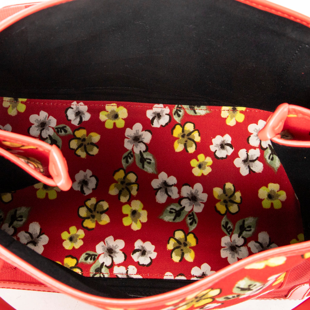 Shoulder Bag Small Navy Cabas Red Floral Print Canvas
