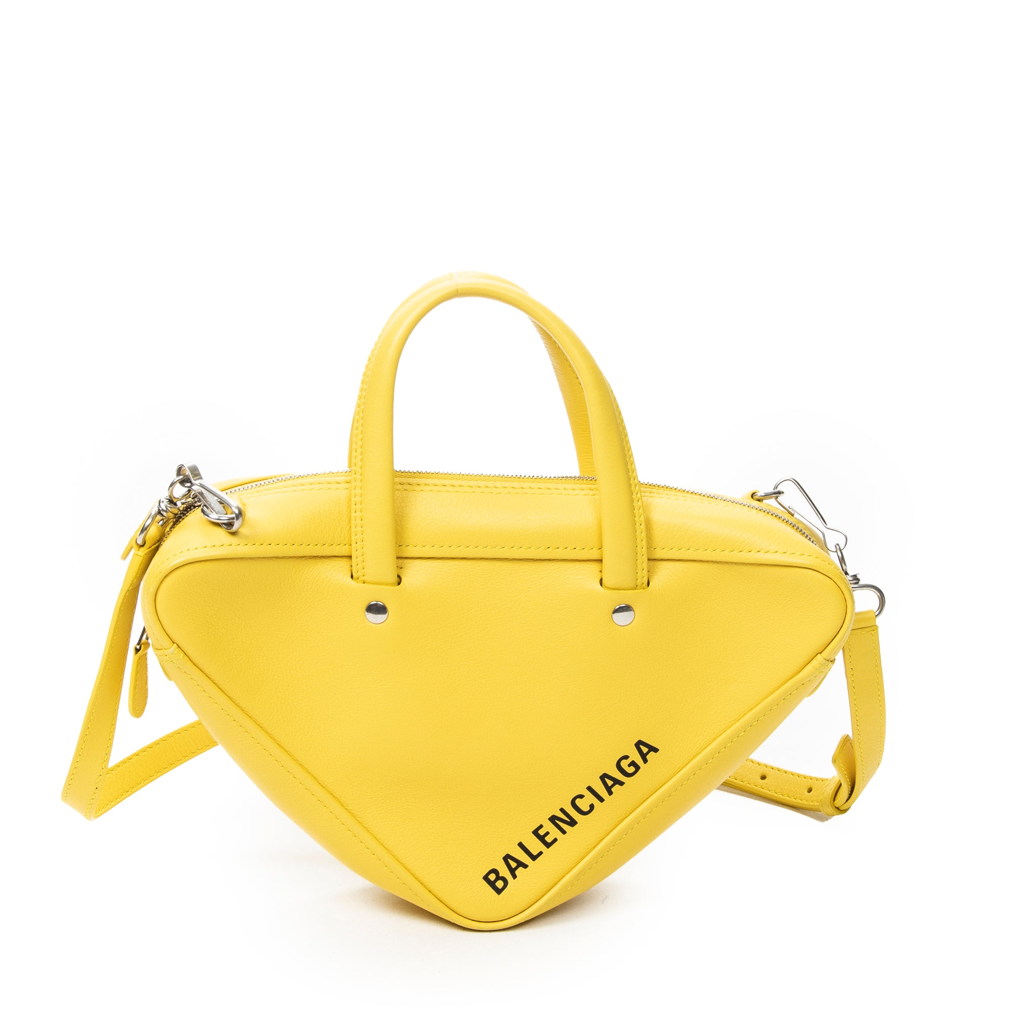 Shoulder Bag XS Triangle Duffle Yellow Calfskin Leather