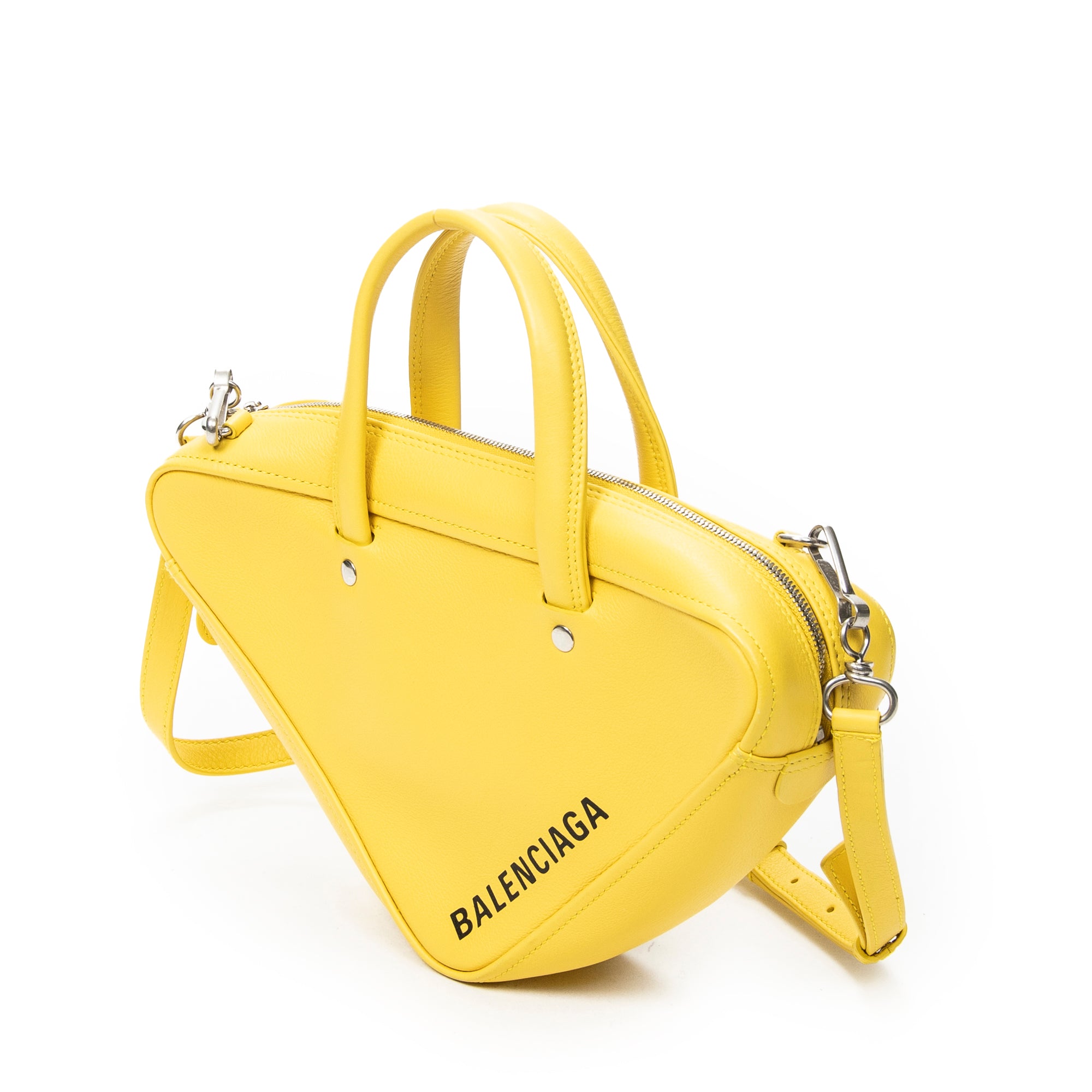 Shoulder Bag XS Triangle Duffle Yellow Calfskin Leather