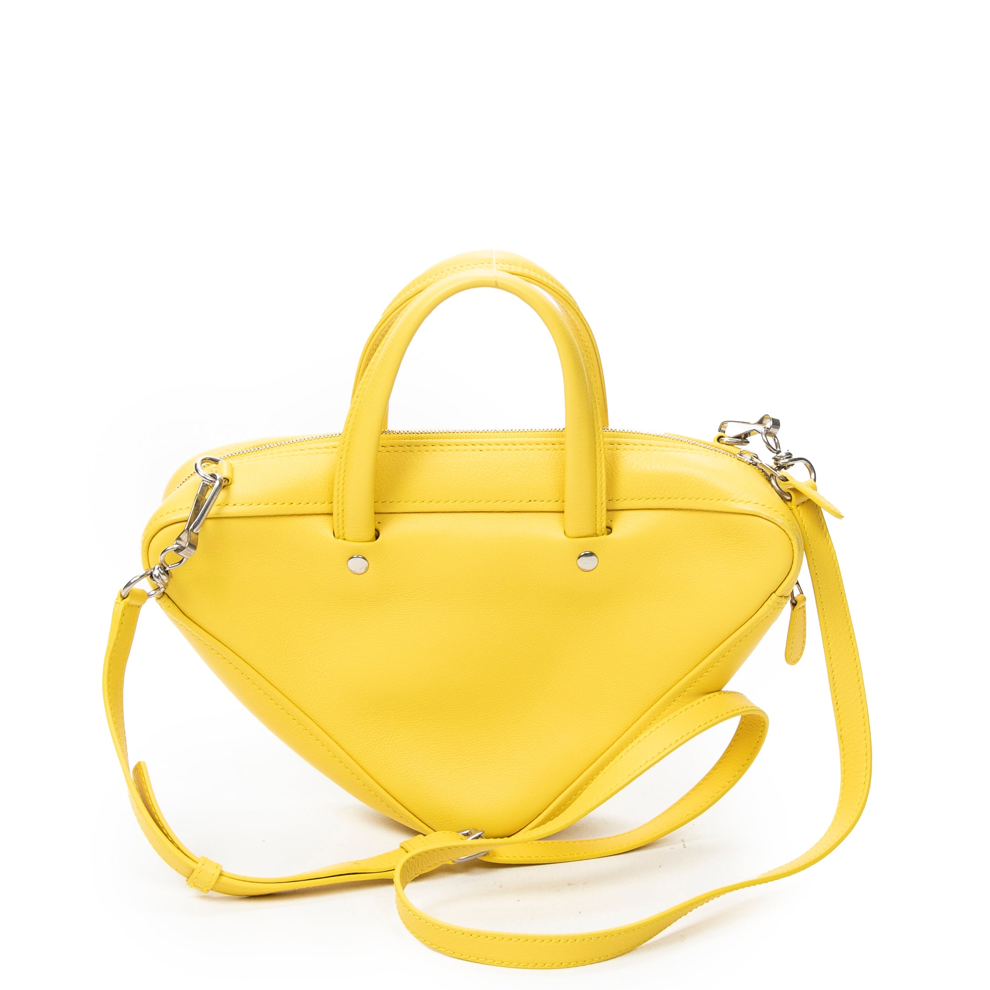 Shoulder Bag XS Triangle Duffle Yellow Calfskin Leather