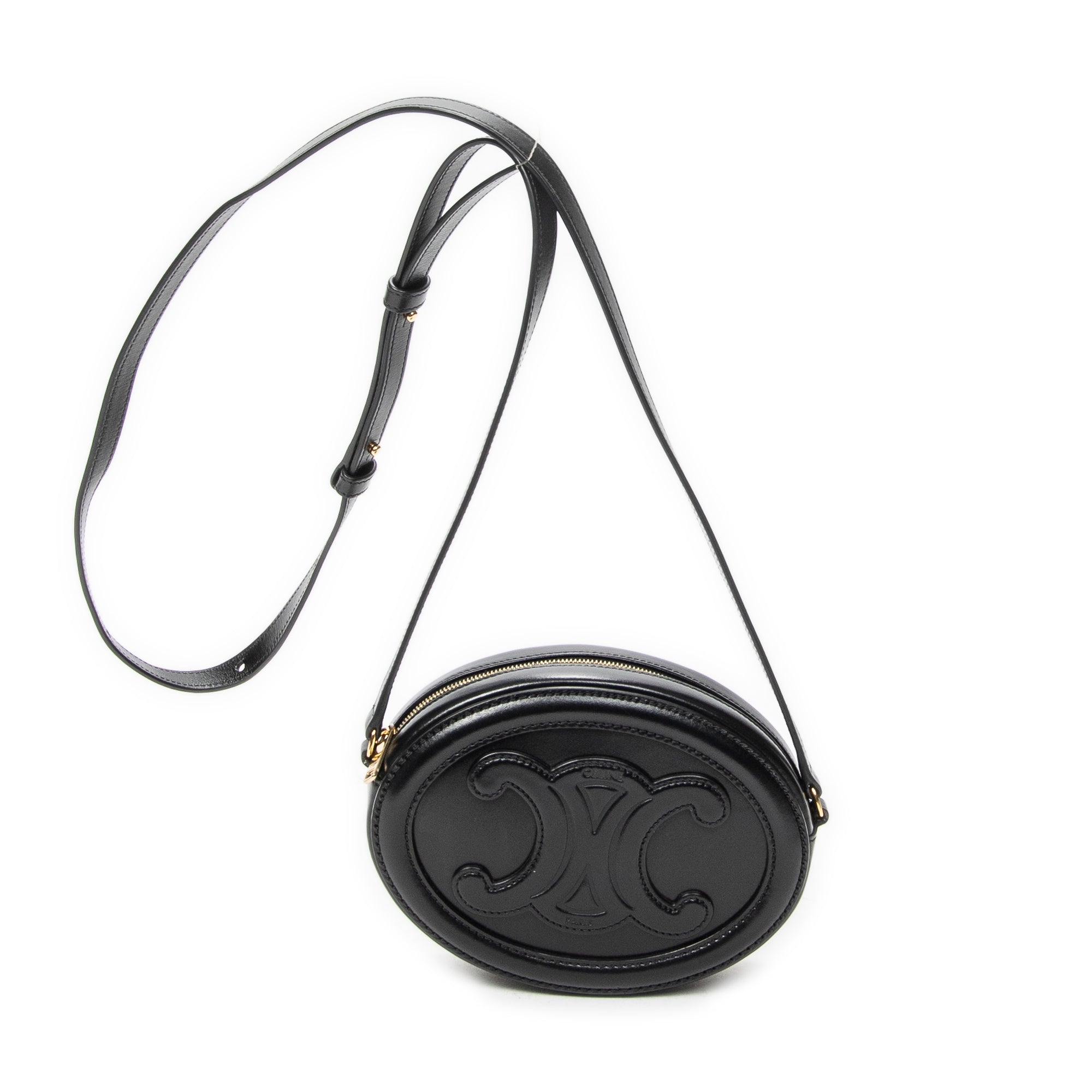 Shoulder Bag Triomphe Oval Crossbody Black Calfskin Leather