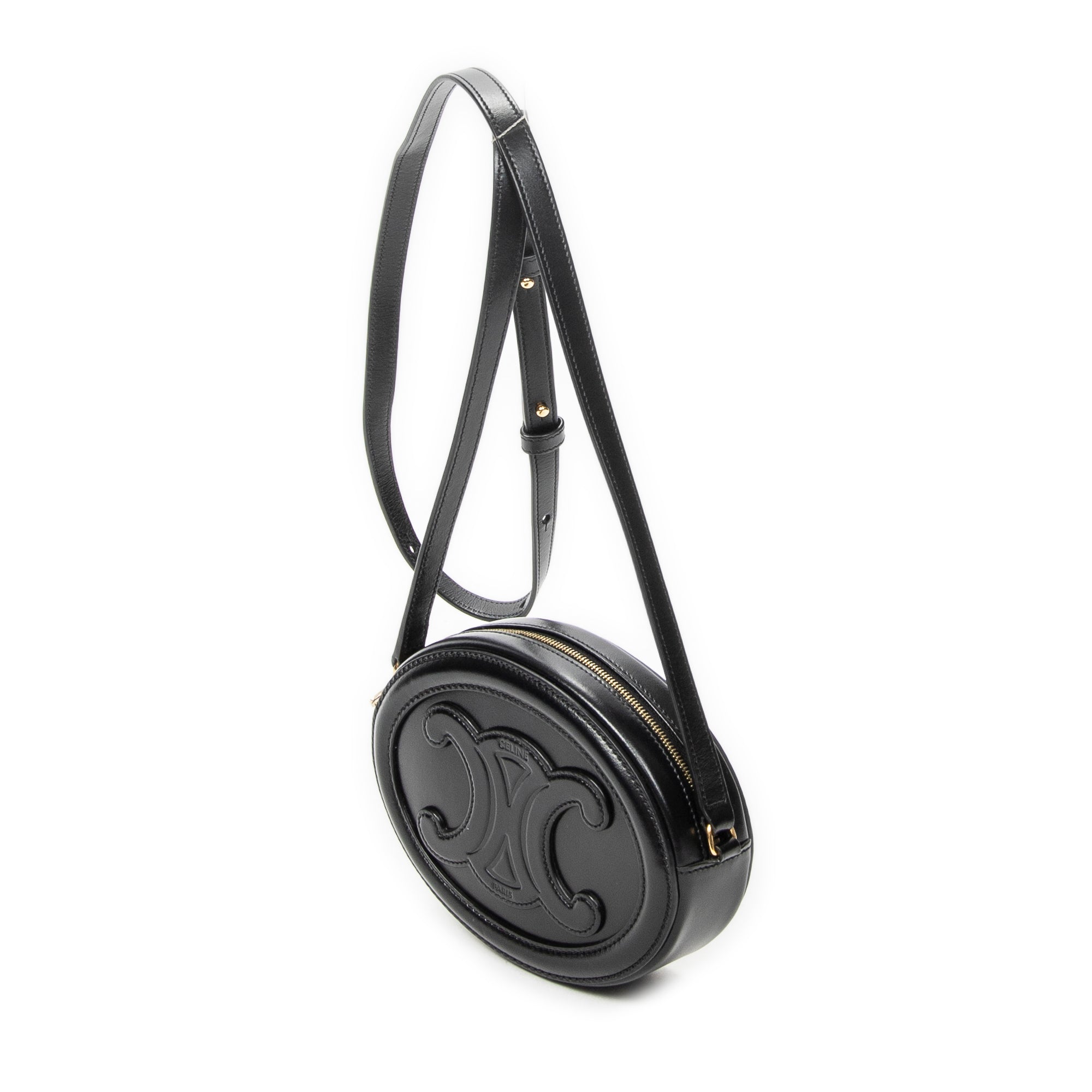 Shoulder Bag Triomphe Oval Crossbody Black Calfskin Leather