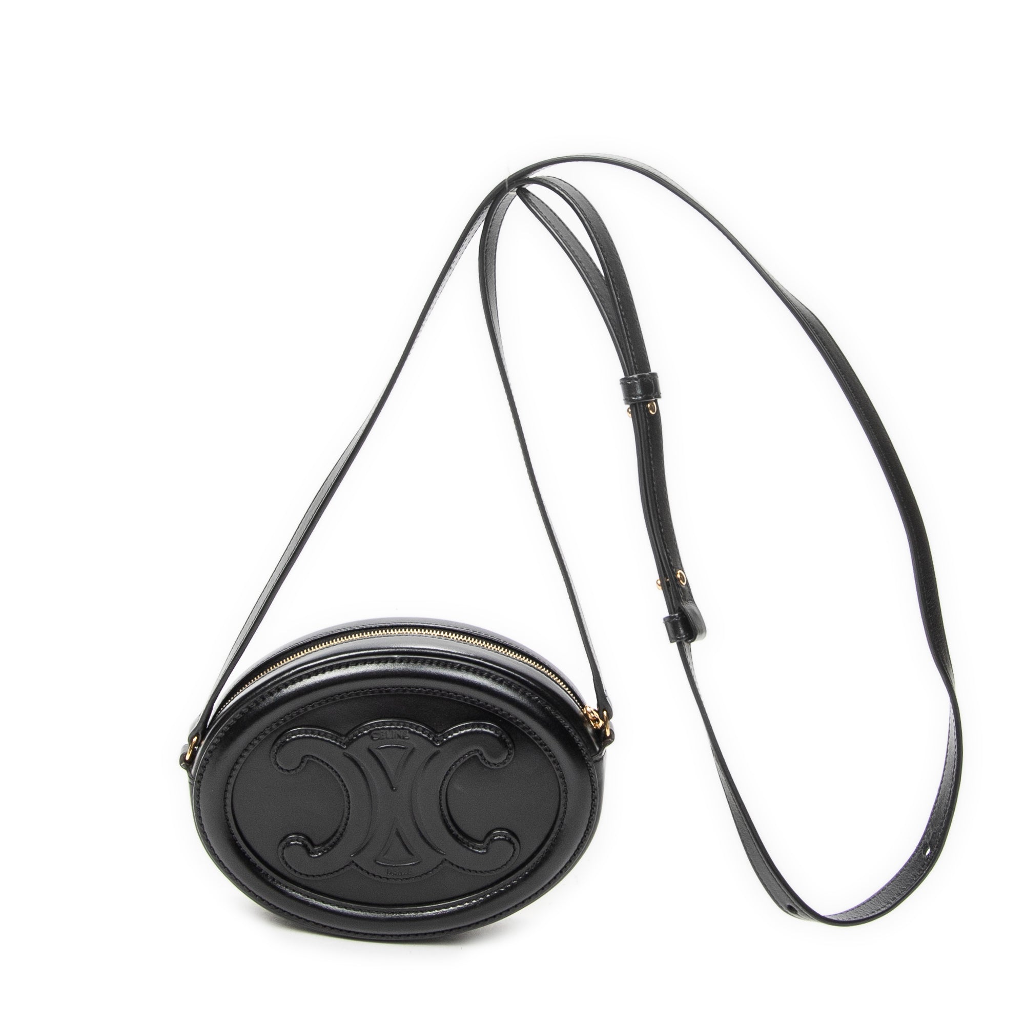 Shoulder Bag Triomphe Oval Crossbody Black Calfskin Leather